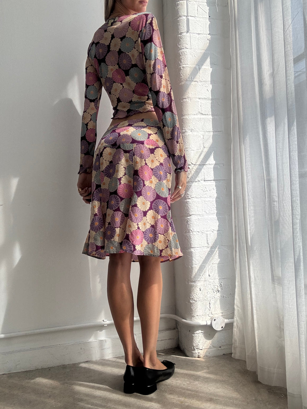 Vintage Y2K Silk Floral Two Piece Skirt & Top Set - Size M