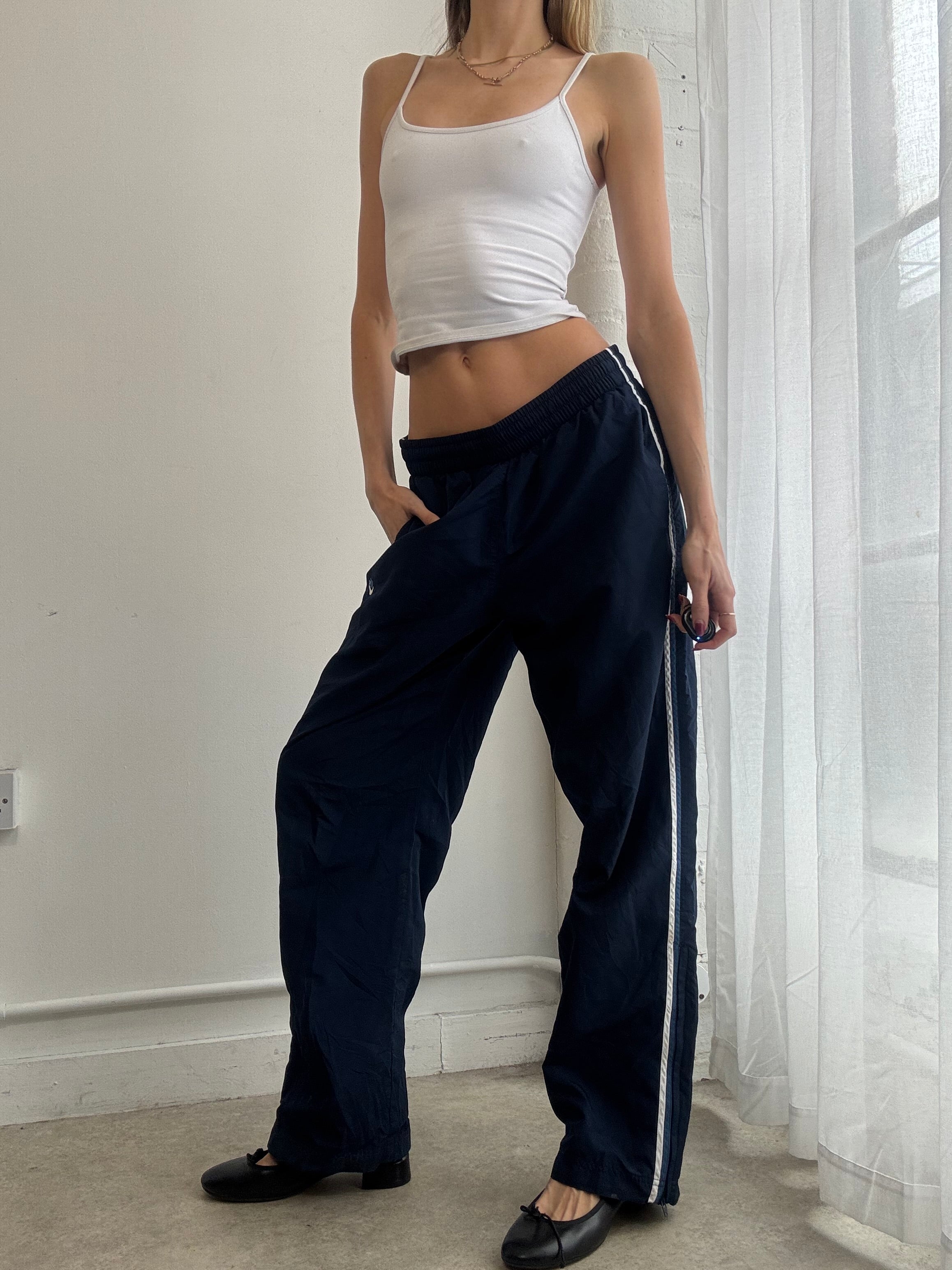 Vintage Y2K Nike navy blue wide leg track trousers