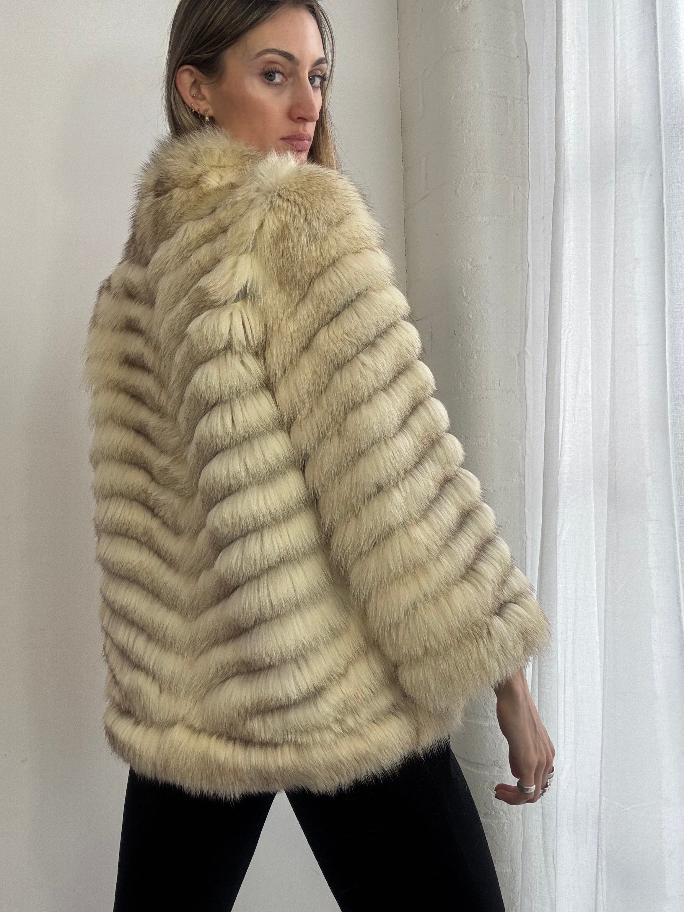 Vintage 90s cream fox fur coat