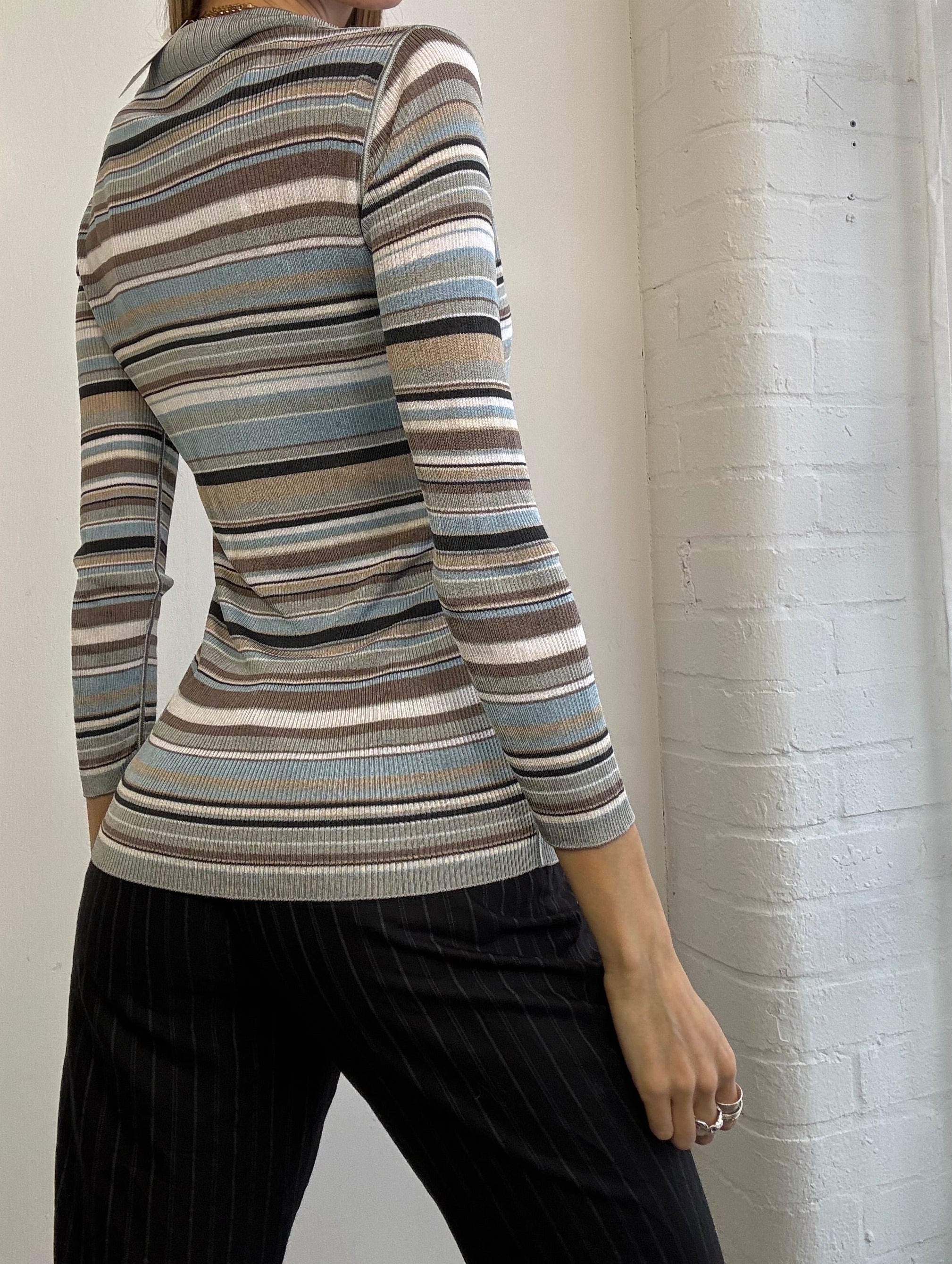 Vintage Dolce & Gabbana Stripe V Neck Top