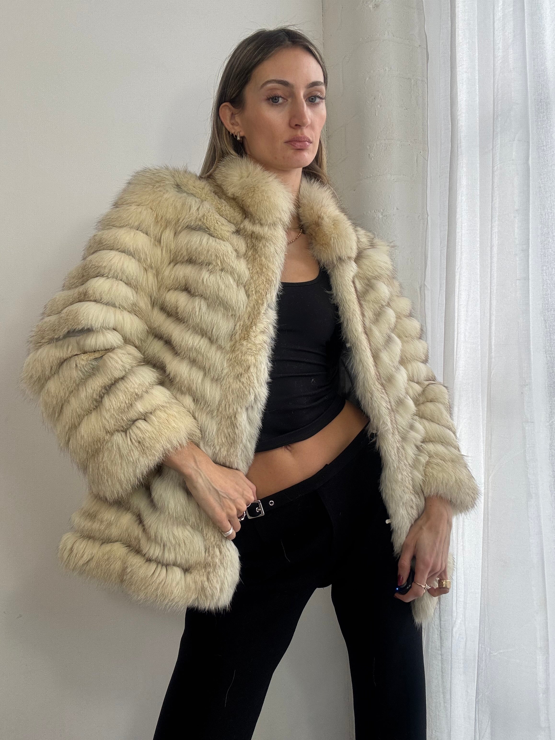 Vintage 90s cream fox fur coat