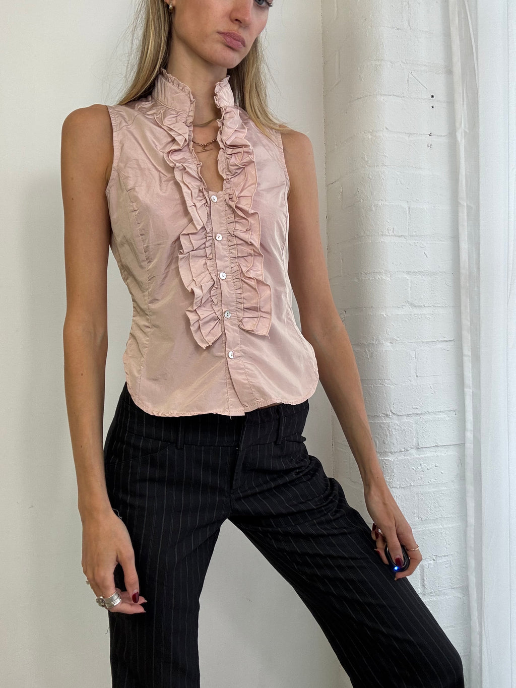 Vintage Y2K dusky pink ruffle blouse