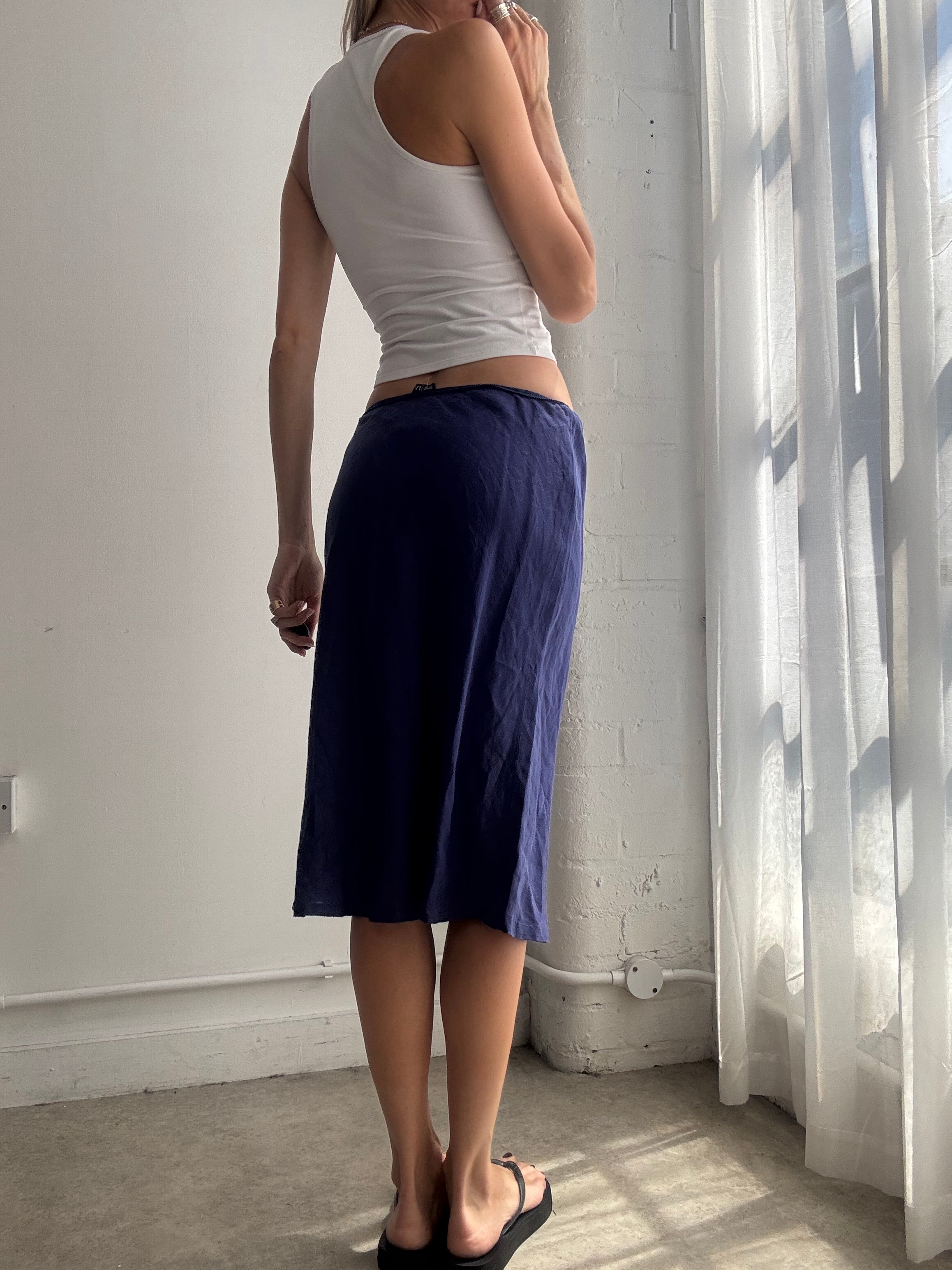 Vintage Armani Blue Cotton Midi Skirt Y2K - Size S/M