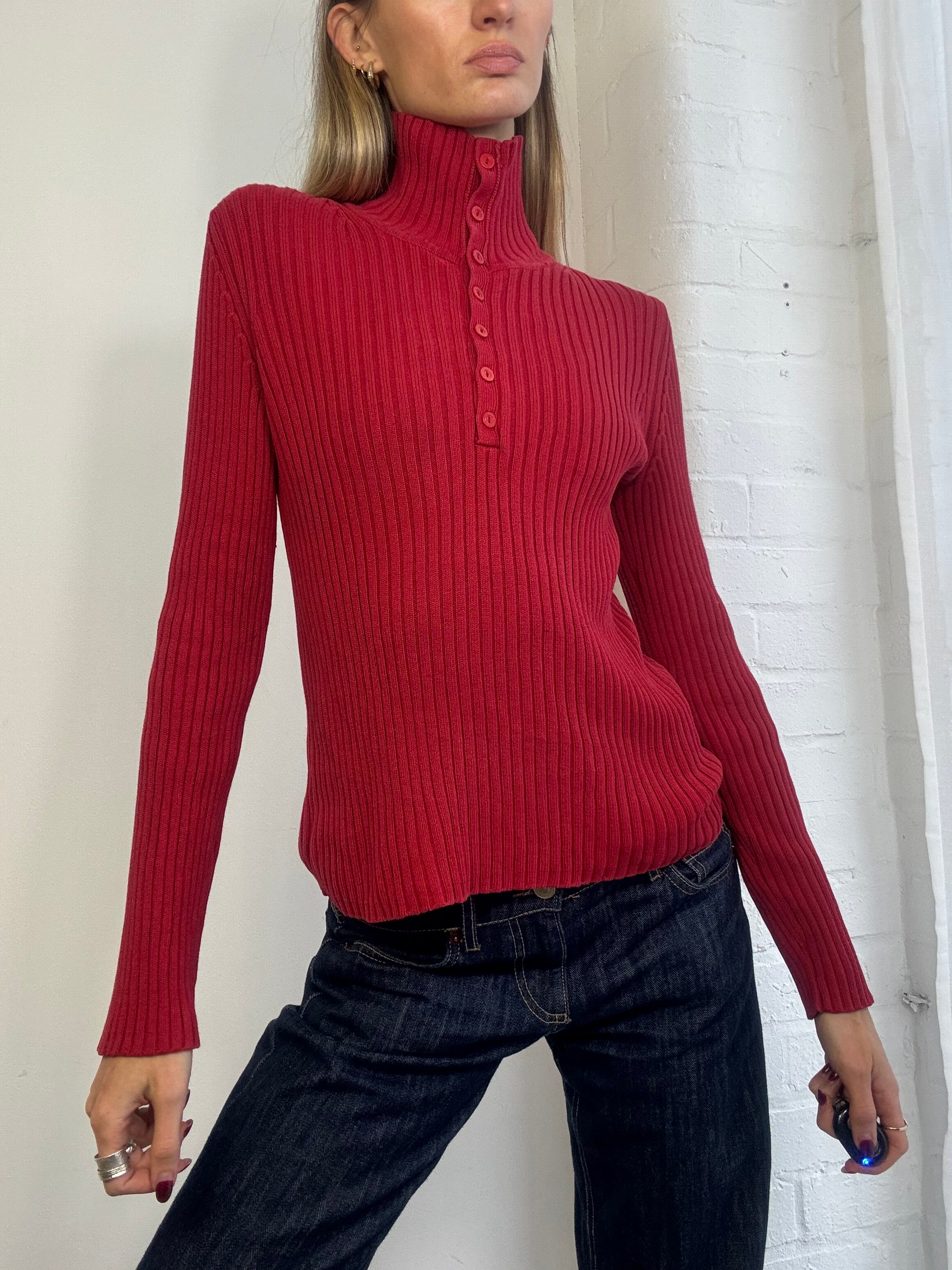 Vintage Y2K red ribbed jumper