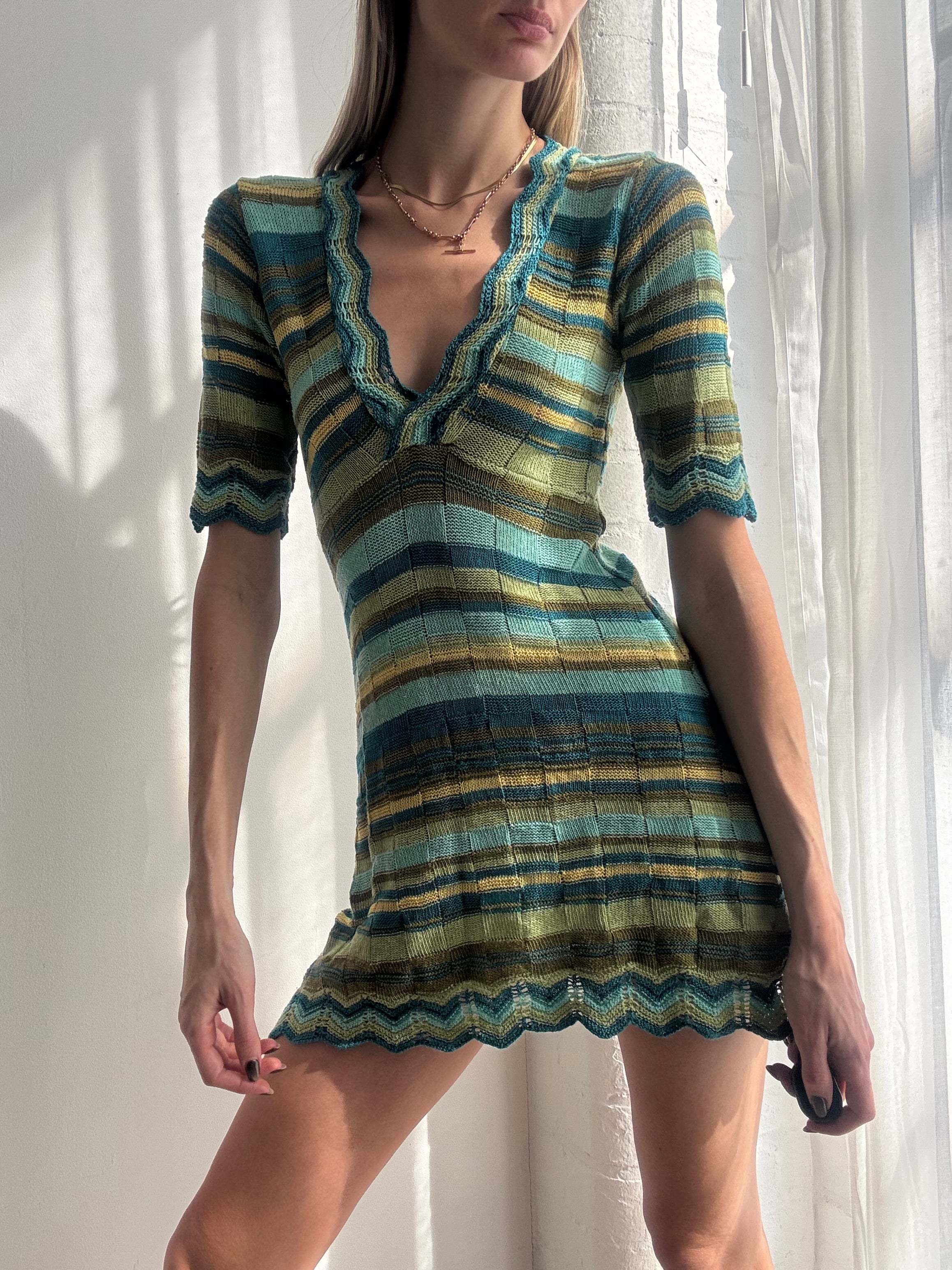 Vintage Y2K striped knit mini dress - Size S