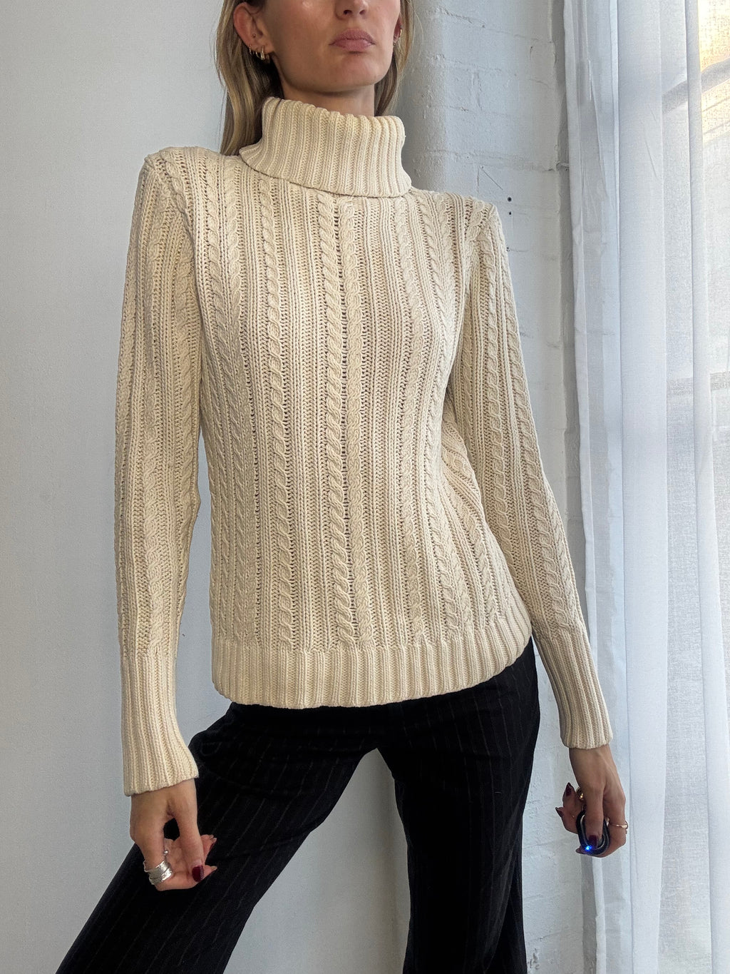 Vintage Y2K cream polo neck jumper