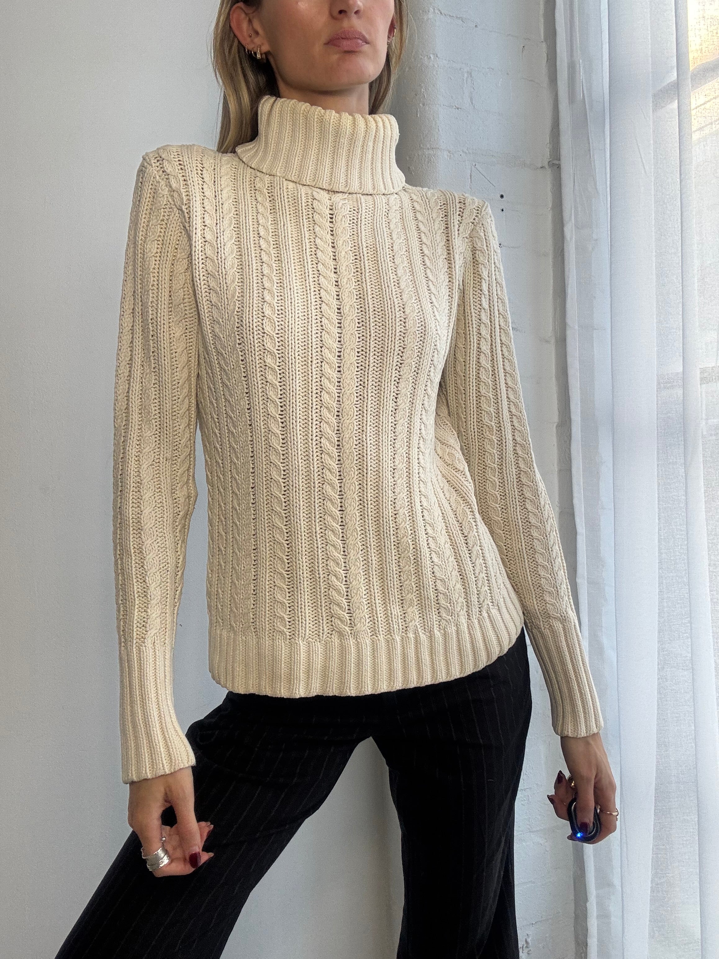 Vintage Y2K cream polo neck jumper