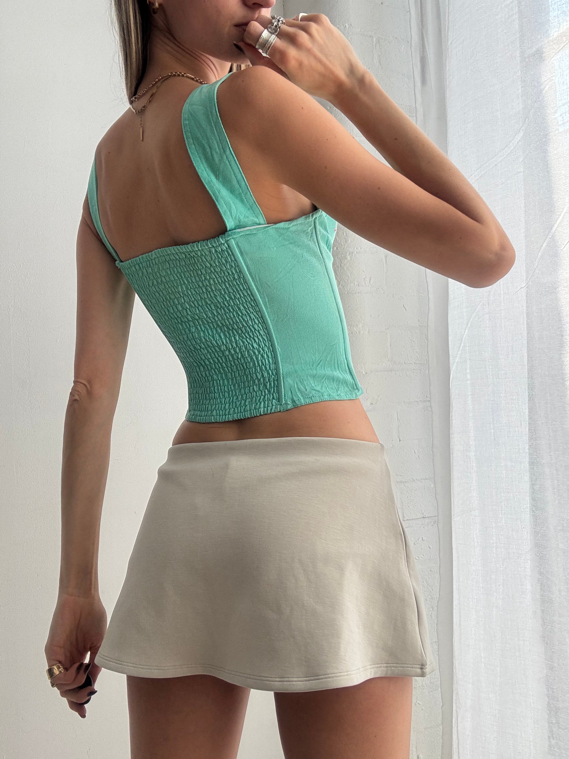 Vintage Y2K mint embroidered corset top - Size XS