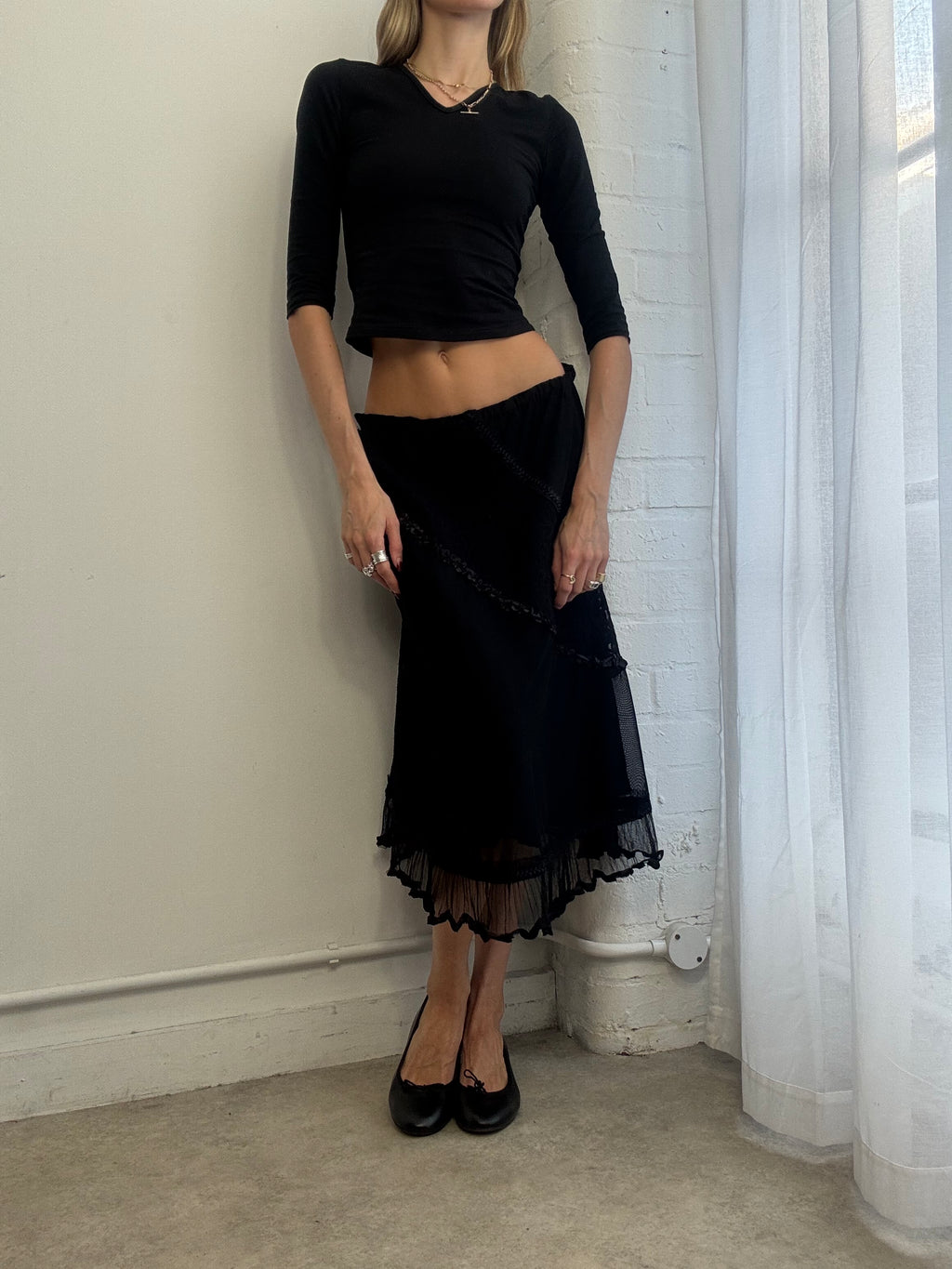 Vintage Y2K black lace midi skirt