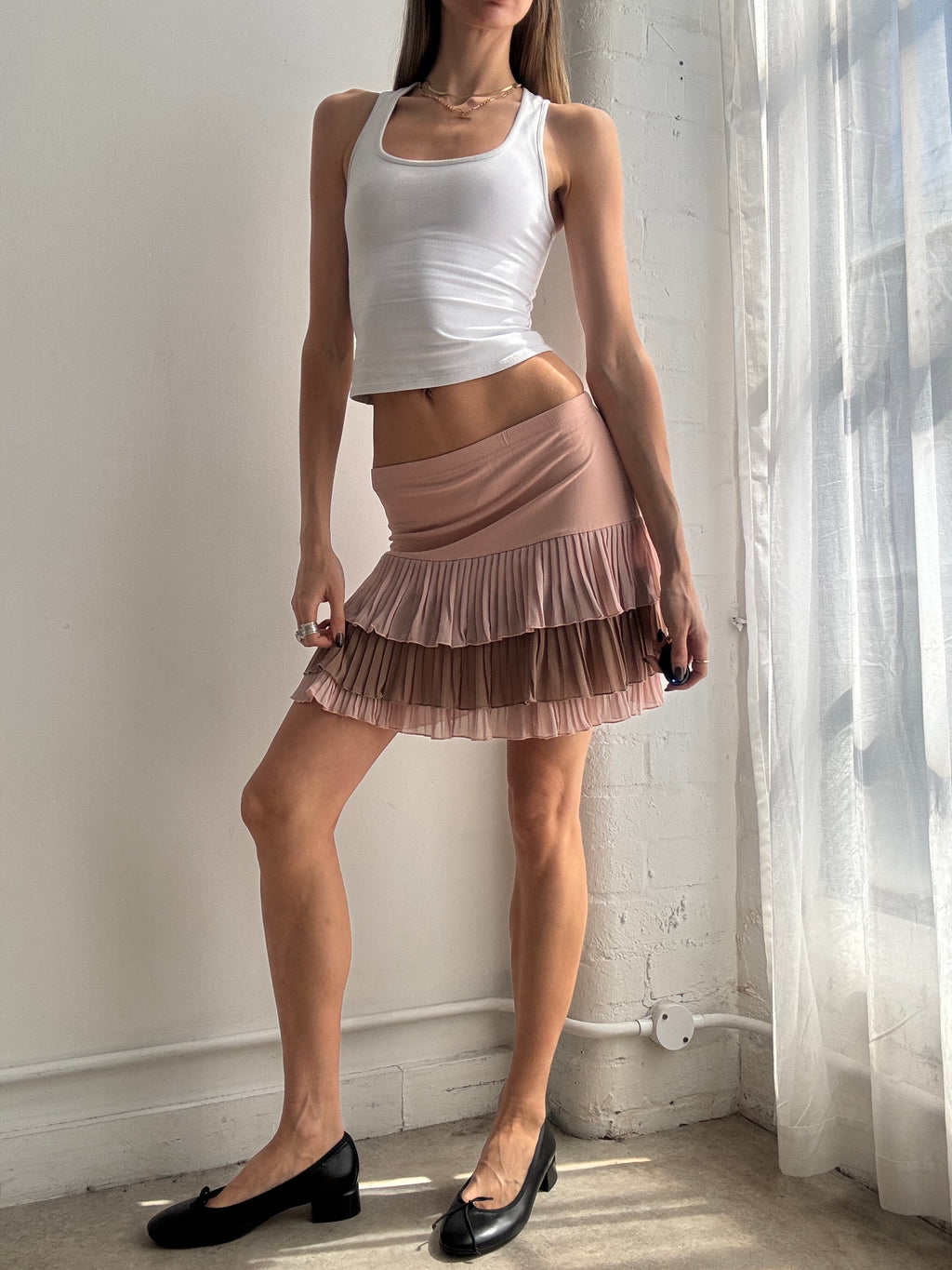 Vintage Y2K pink layered ruffle mini skirt - Size XS