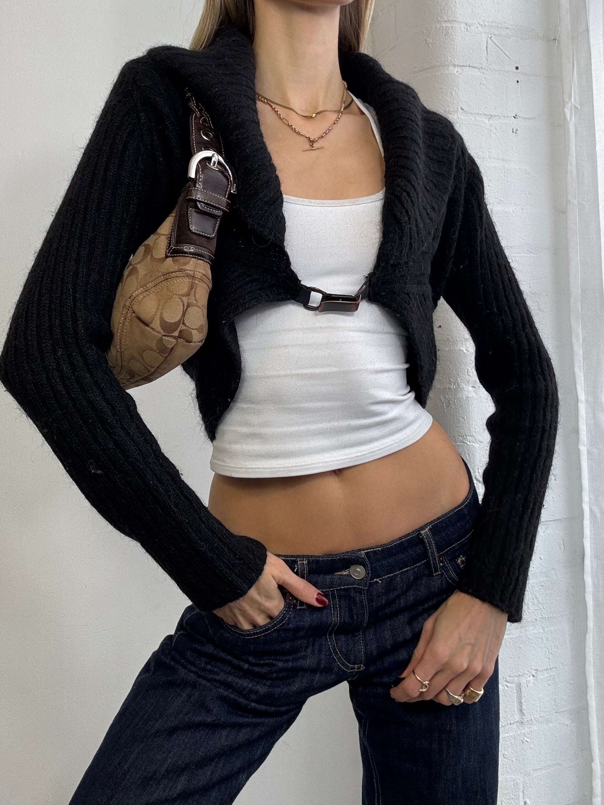 Vintage Y2K crop wool buckle front cardigan