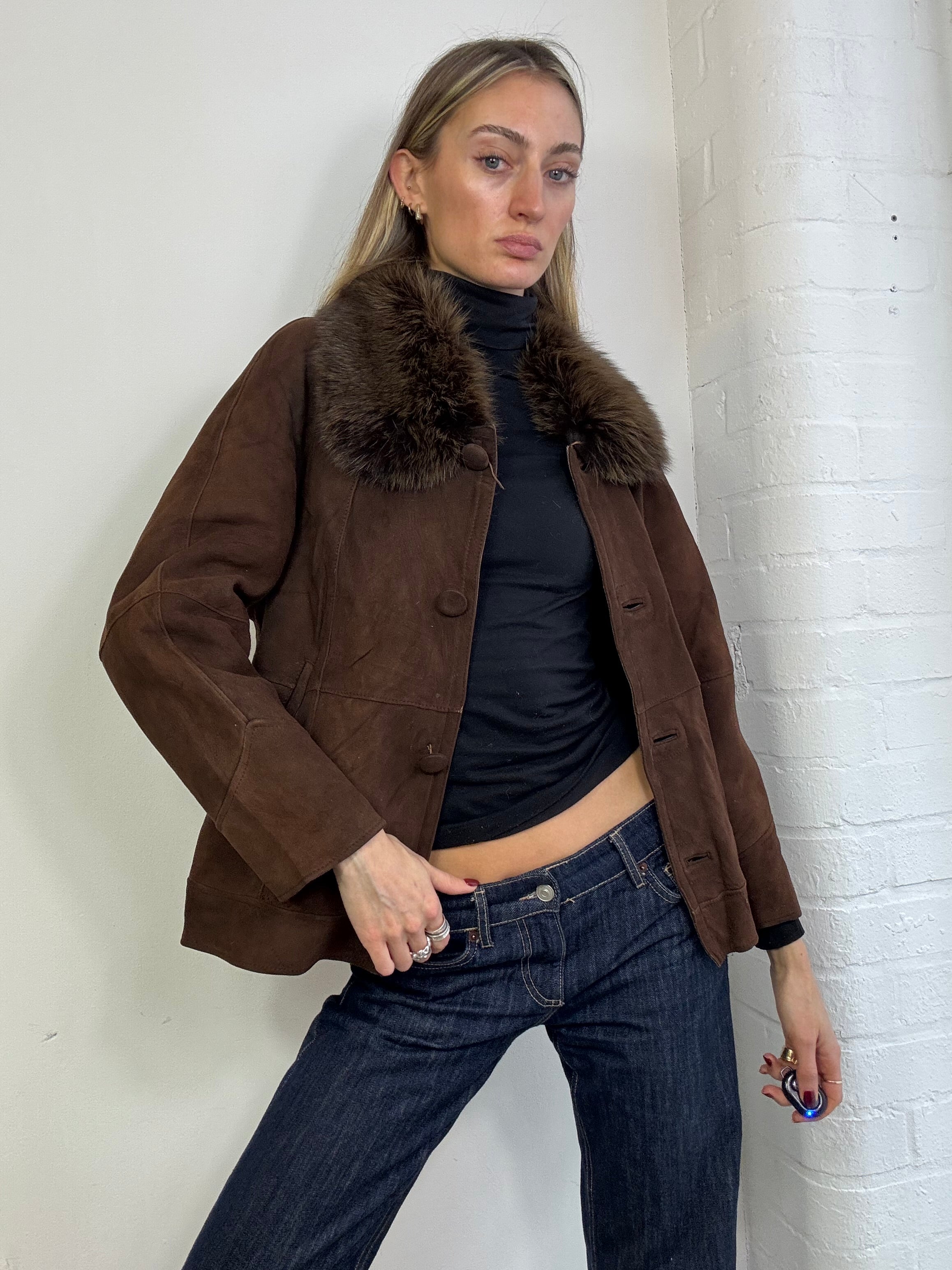 Vintage sheepskin coat in brown