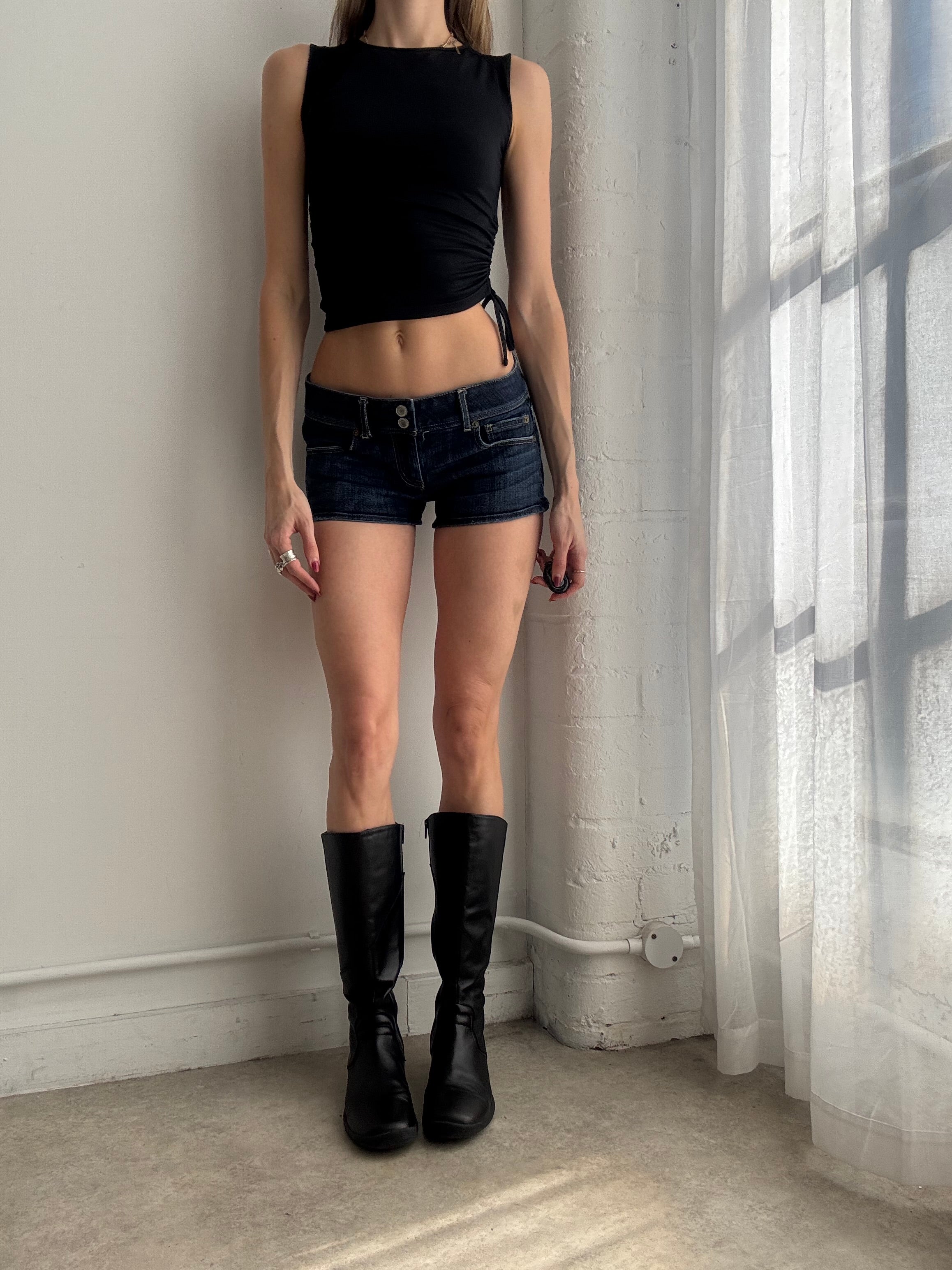 Vintage Y2K navy blue denim mini shorts