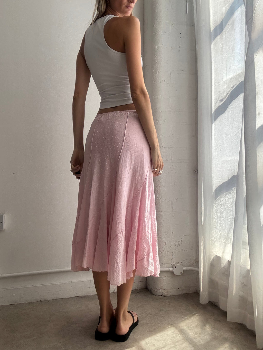 Vintage Pink Cotton Midi Skirt Y2K - Size M/L