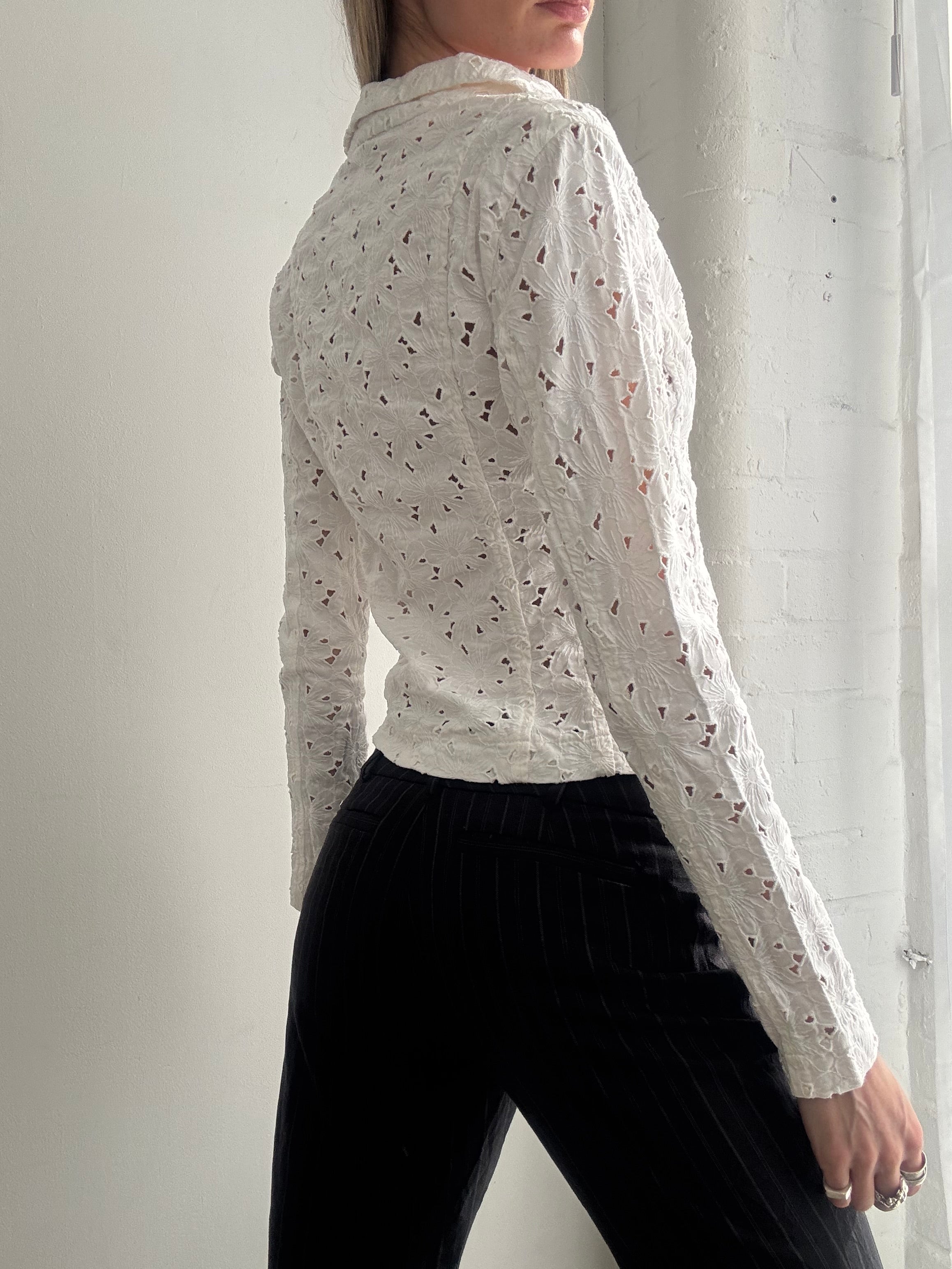 Vintage 90s white broderie anglaise blouse