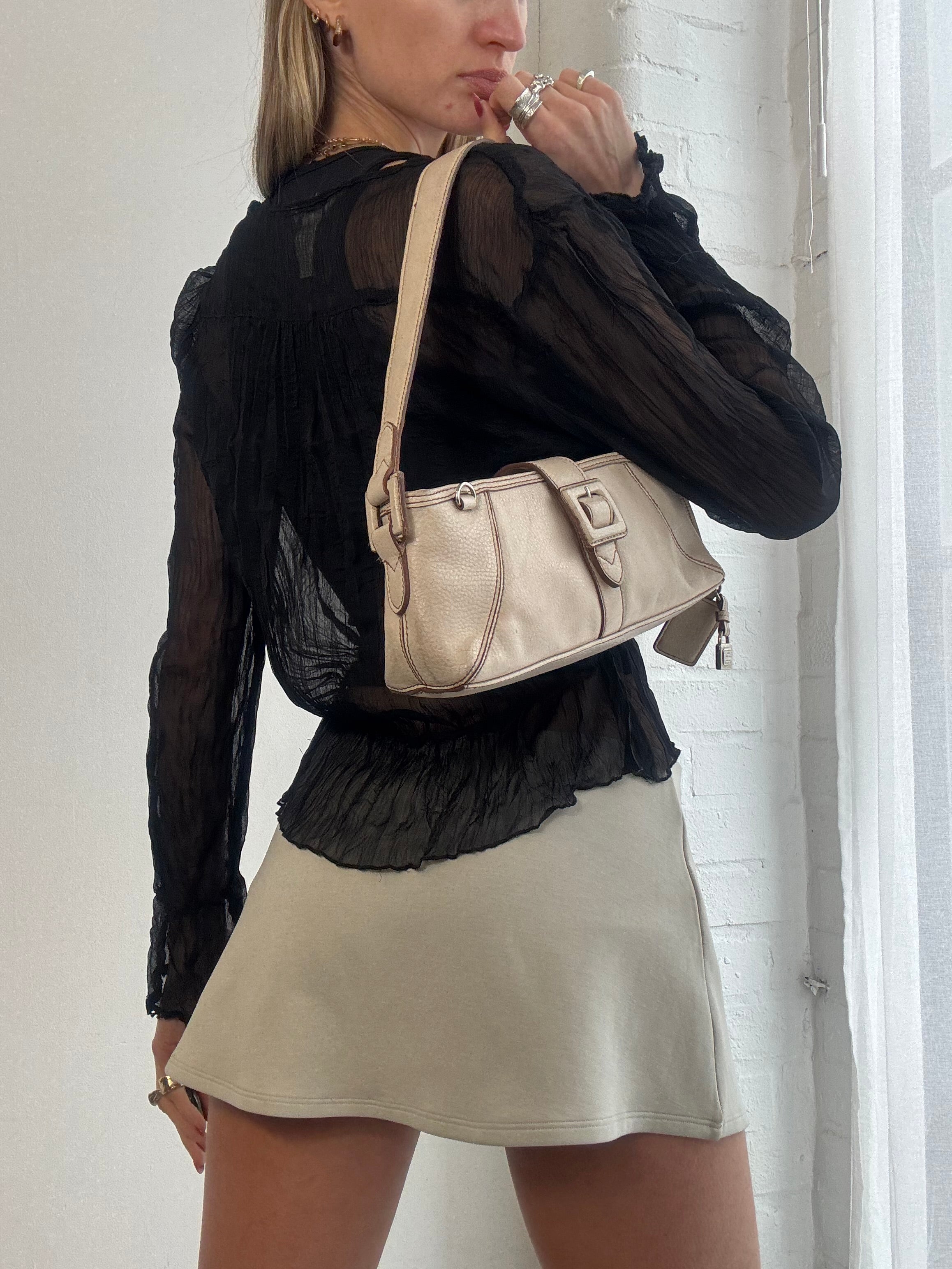 Vintage Y2K black sheer mesh crinkle wrap top