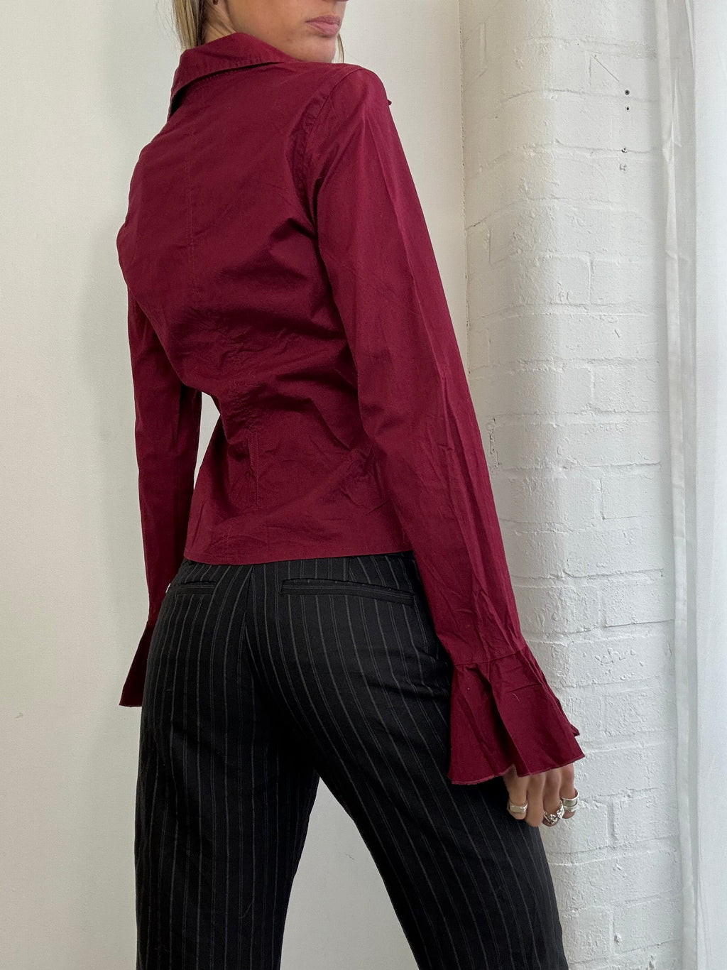 Vintage 90s burgundy ruffle shirt