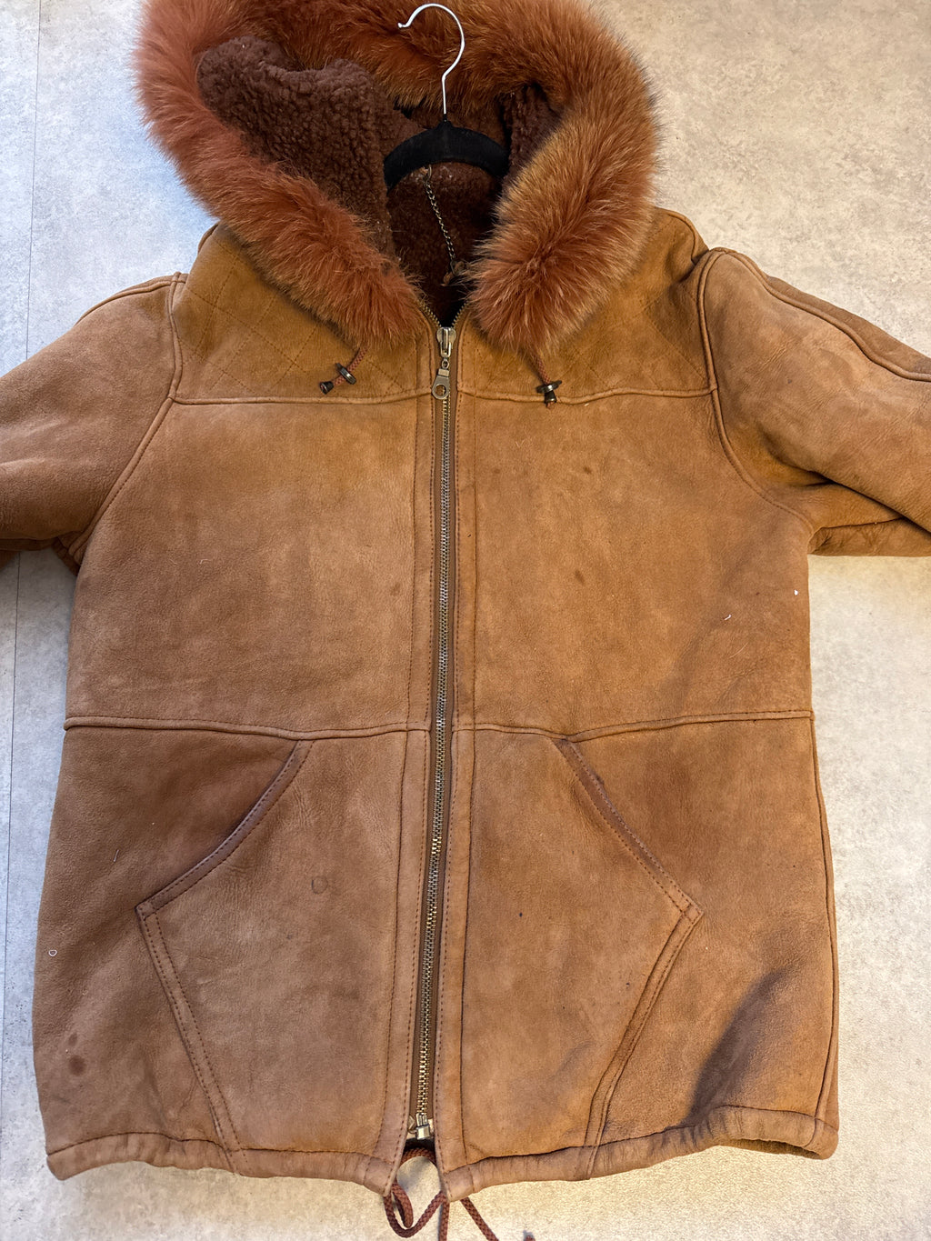 Vintage 90s brown suede hooded coat