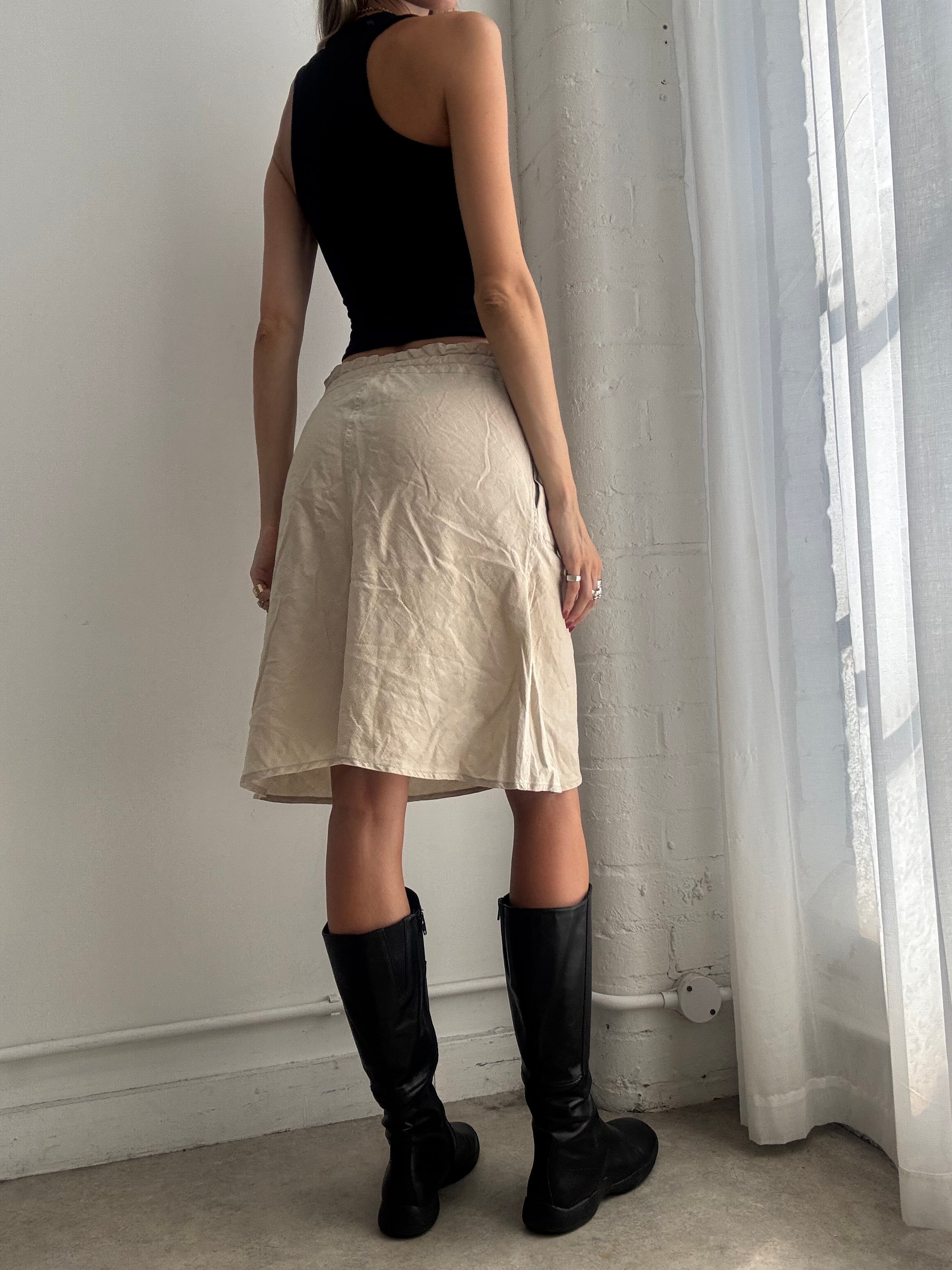 Vintage Y2K cream linen midi skirt - Size XS-M