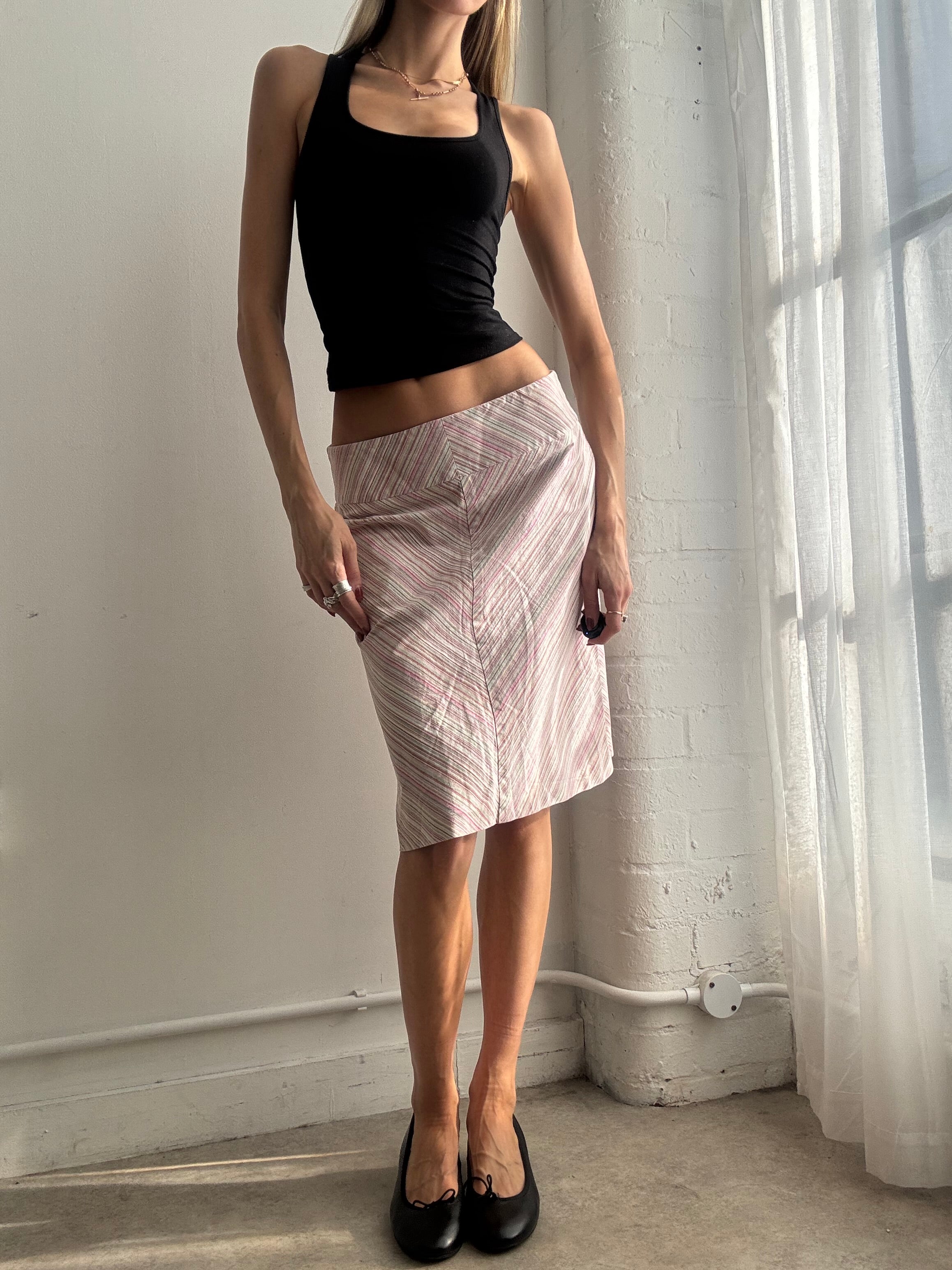Vintage Y2K stripe midi skirt pink