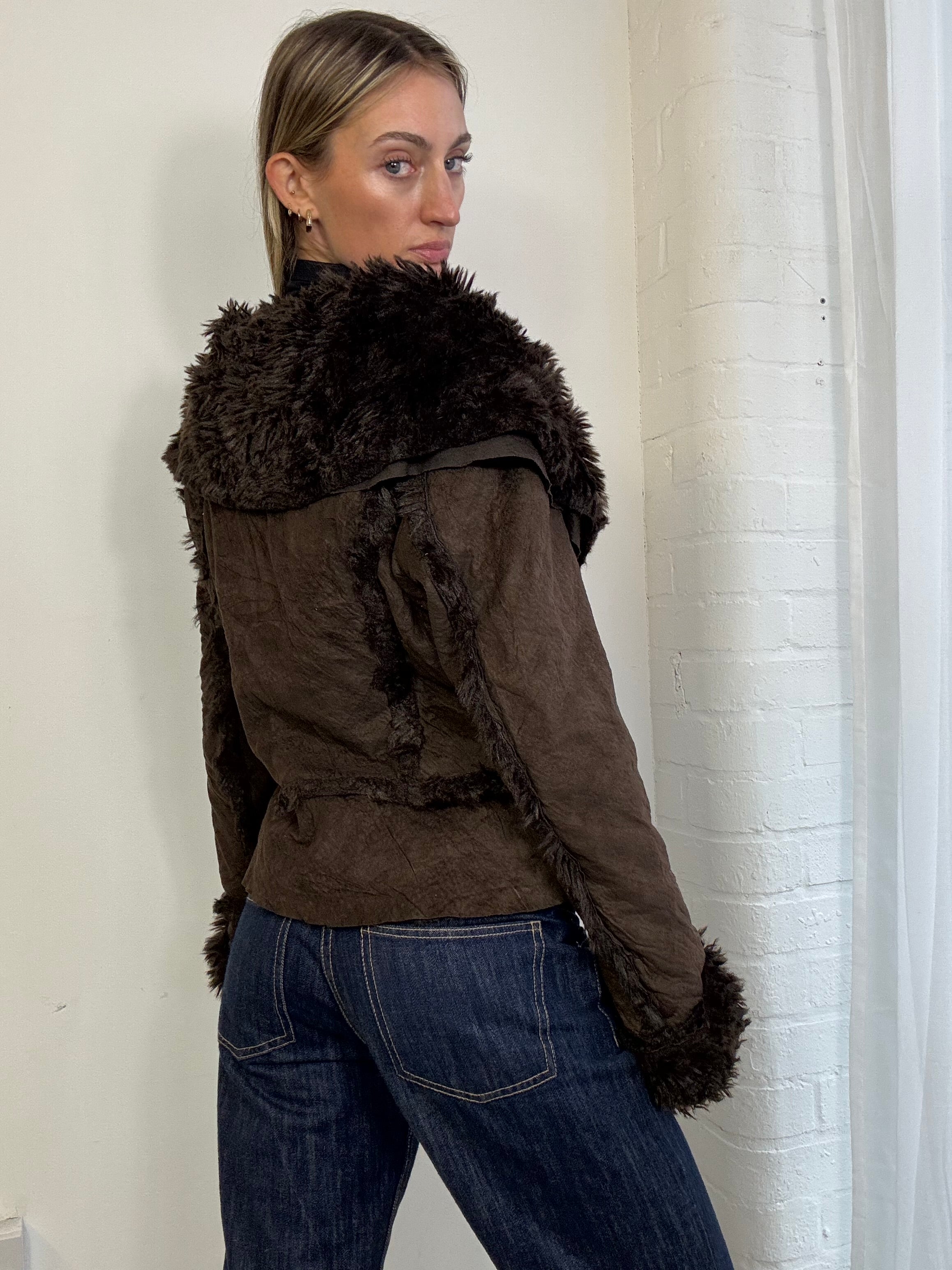Vintage Y2K faux fur asymmetric jacket
