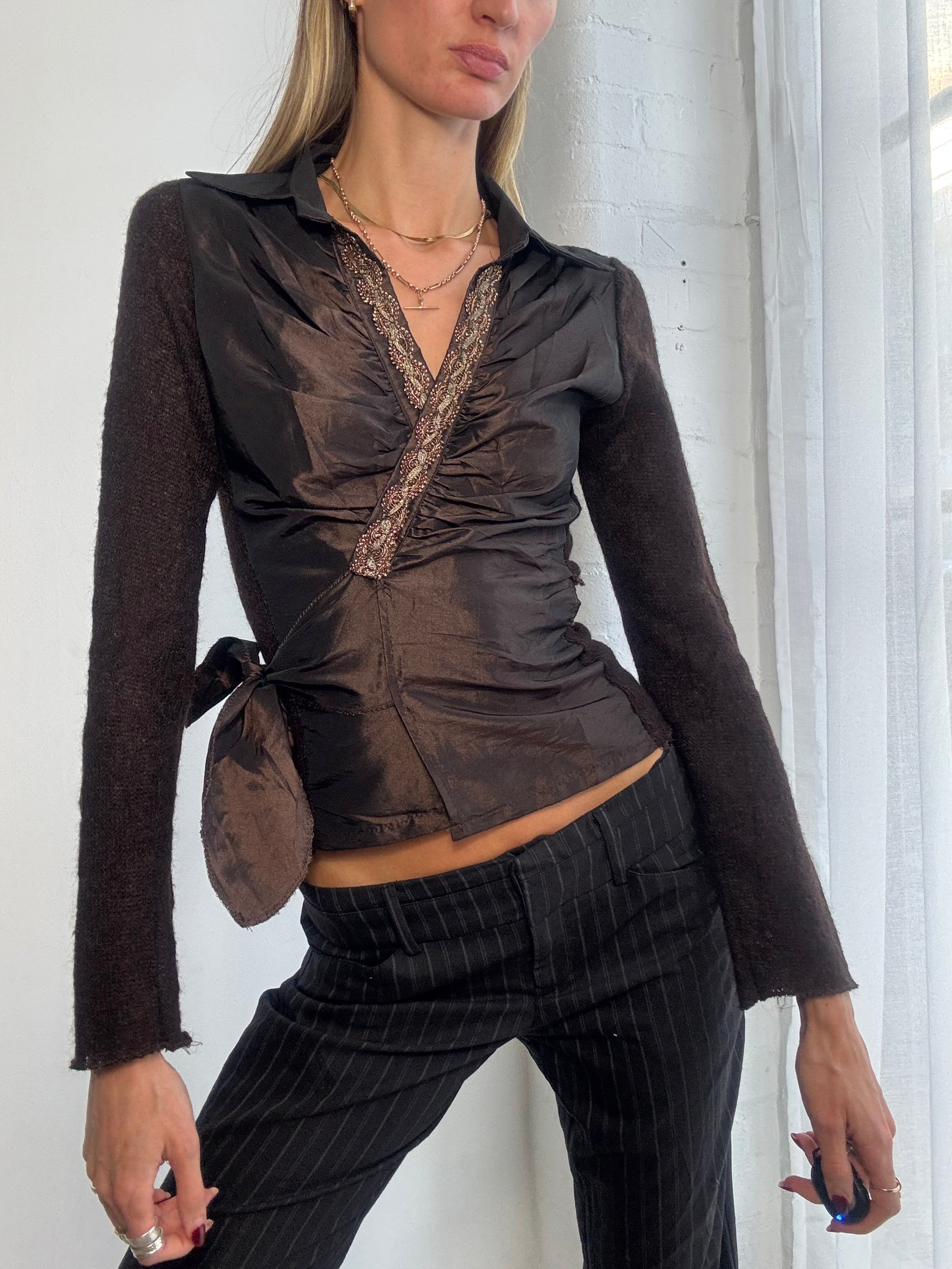 Vintage 90s brown wrap top