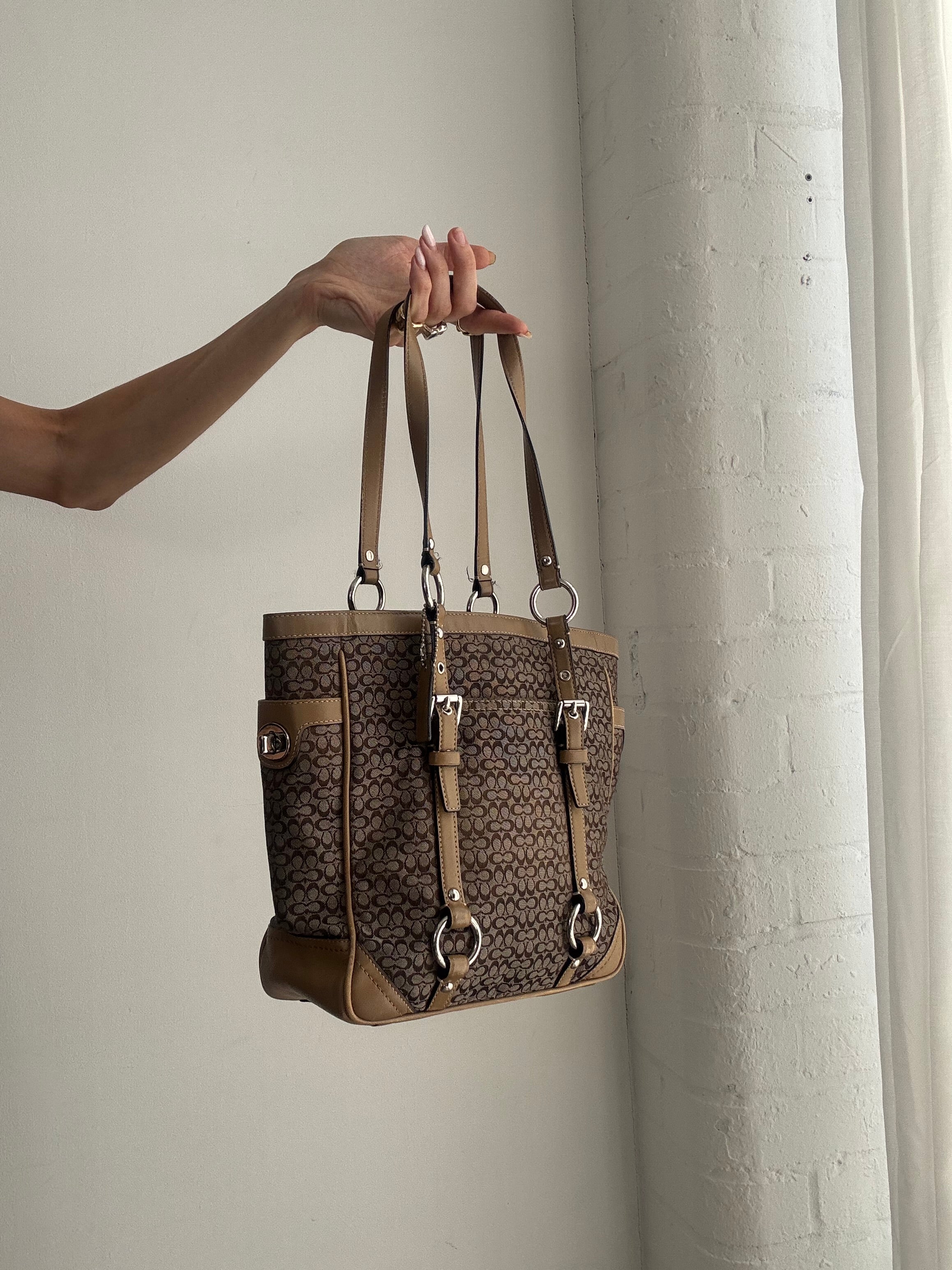 Vintage Y2K Coach Signature Tote Bag – Brown Monogram Canvas Leather Shoulder Bag