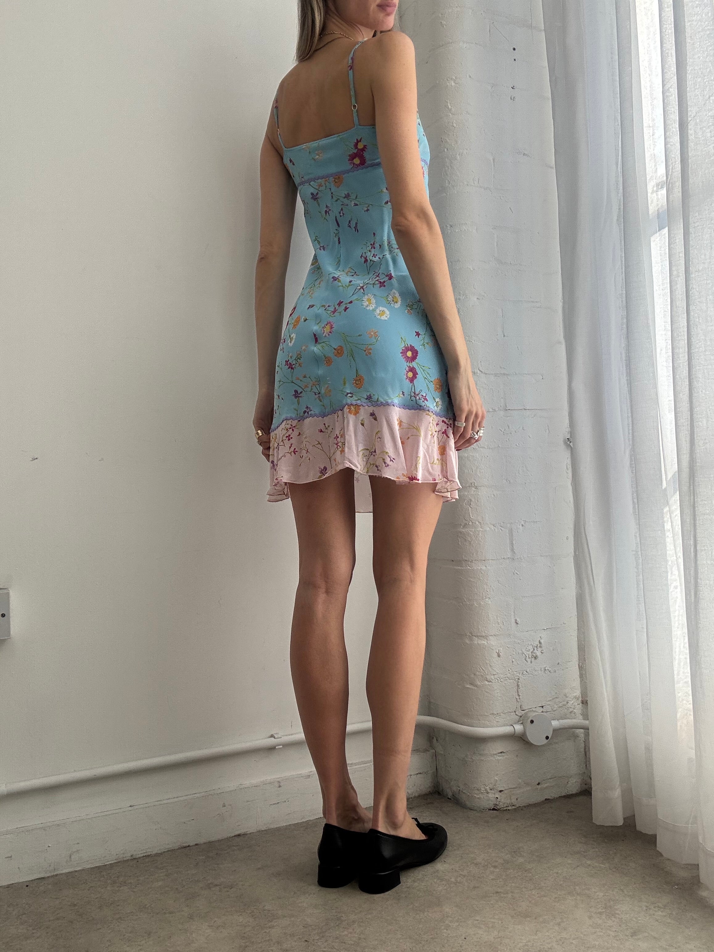 Vintage Y2K blue floral slip mini dress