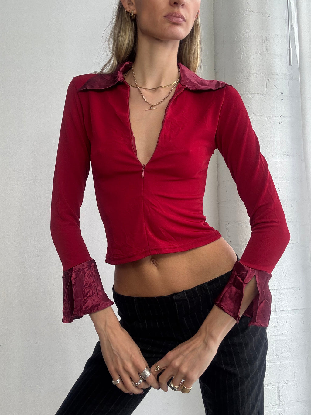 Vintage Y2K red zip up blouse