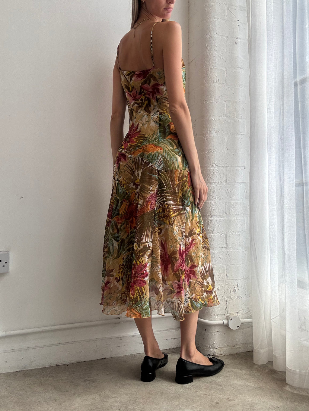 Vintage Y2K tropical mesh slip midi dress sequin - Size S/M