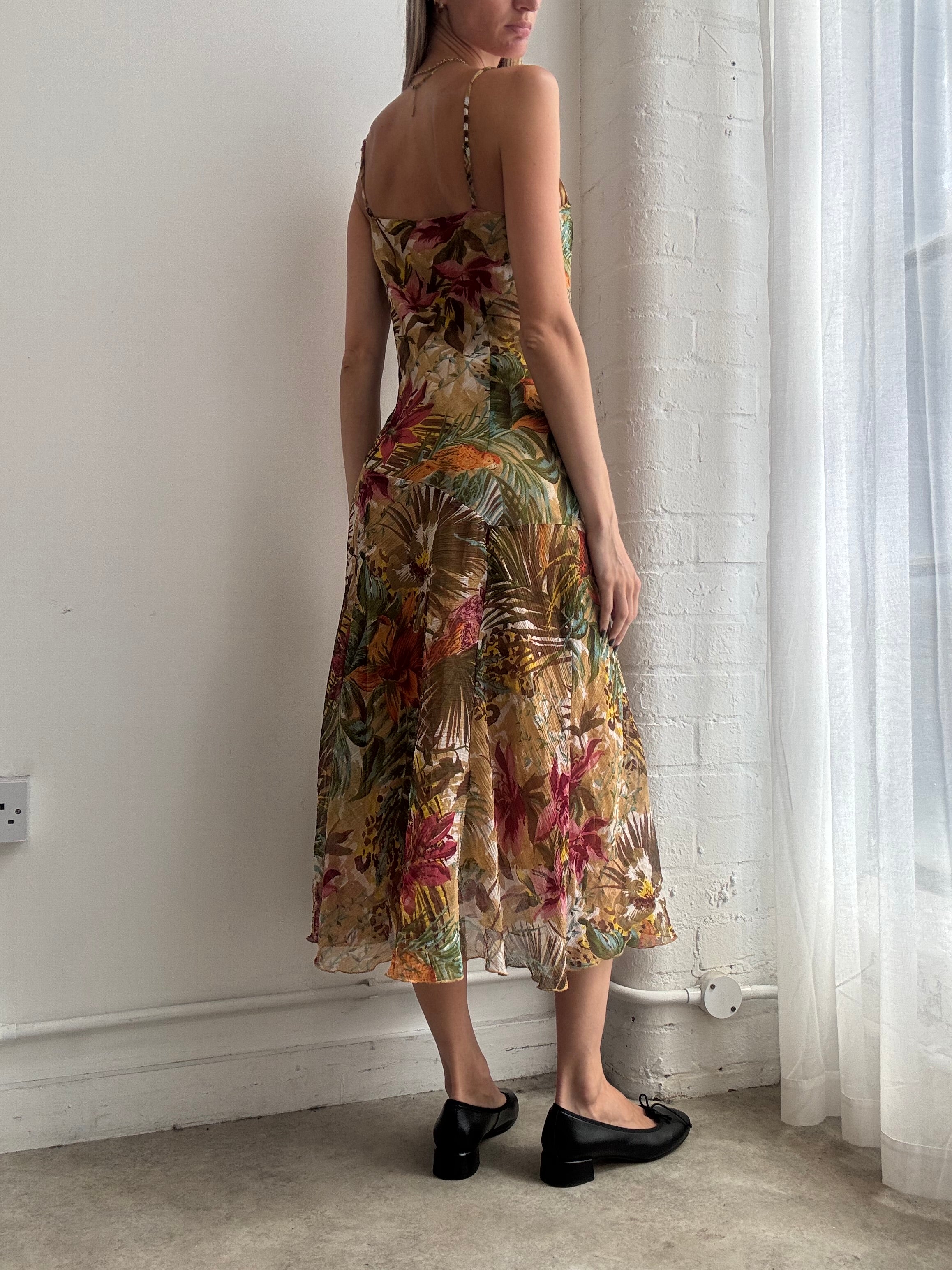 Vintage Y2K tropical mesh slip midi dress sequin - Size S/M