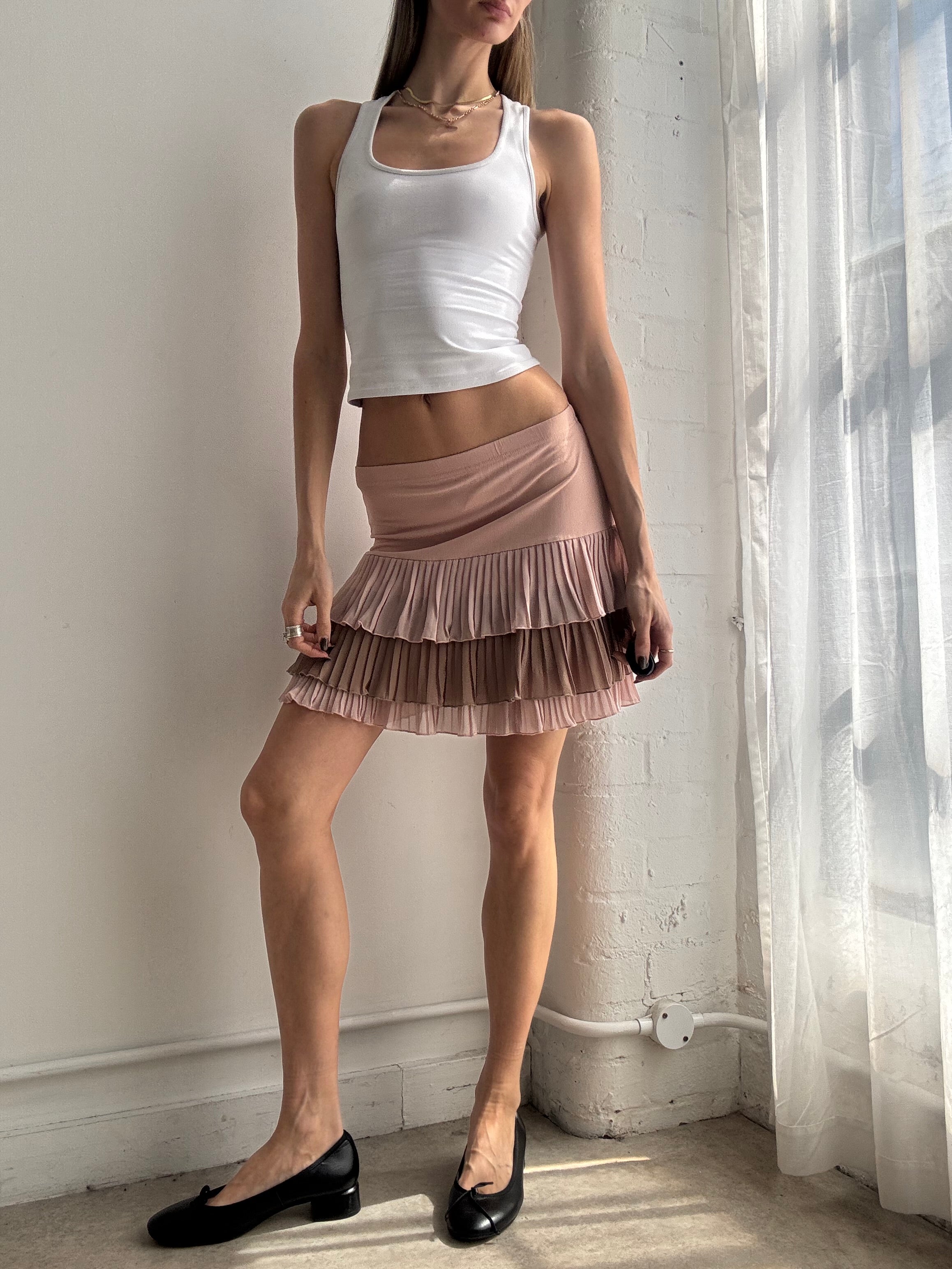 Vintage Y2K pink layered ruffle mini skirt - Size XS