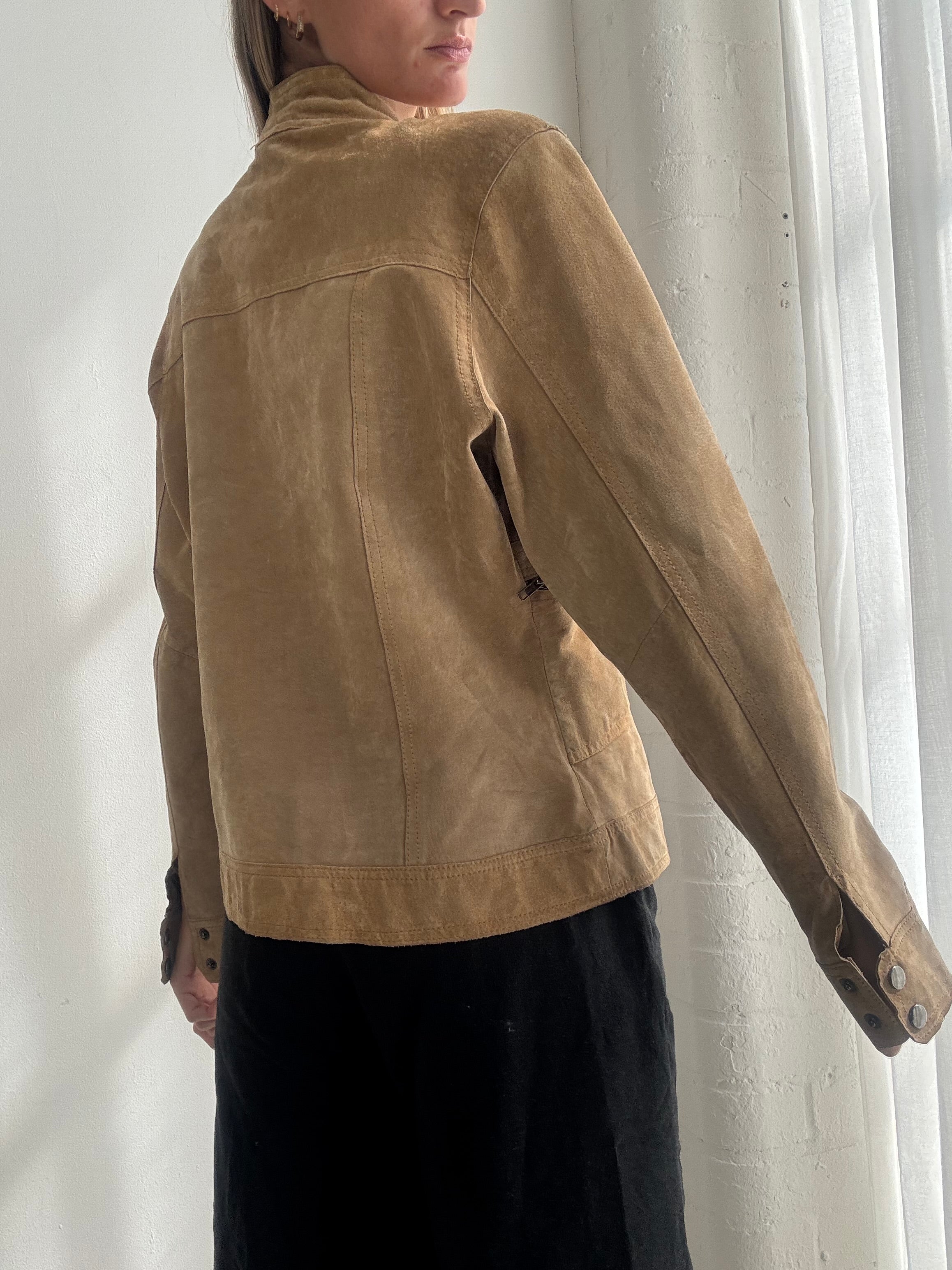 Vintage Y2K Tan Suede Biker Jacket - Size M/L