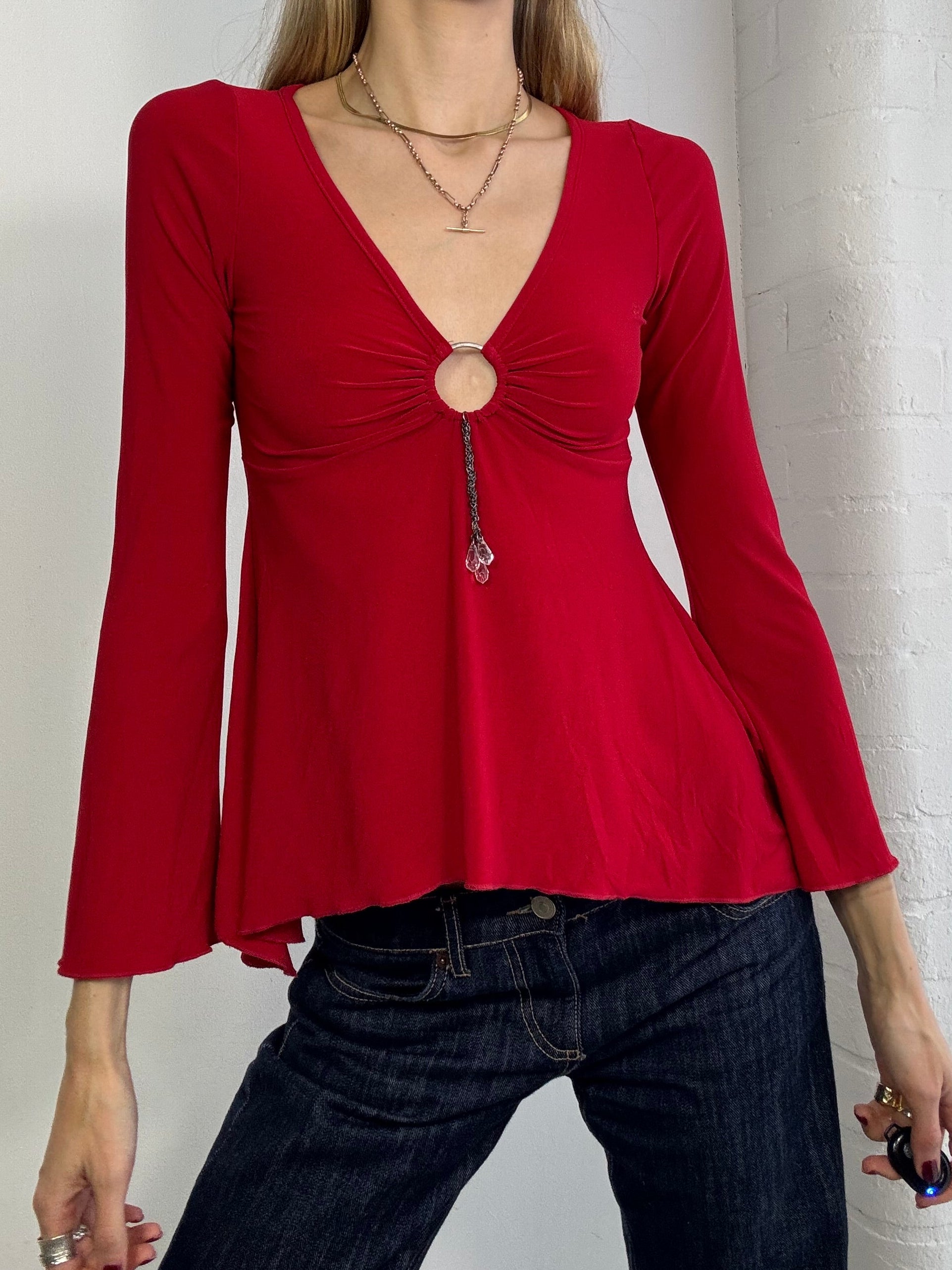 Vintage Y2K o-ring asymmetric long sleeve top