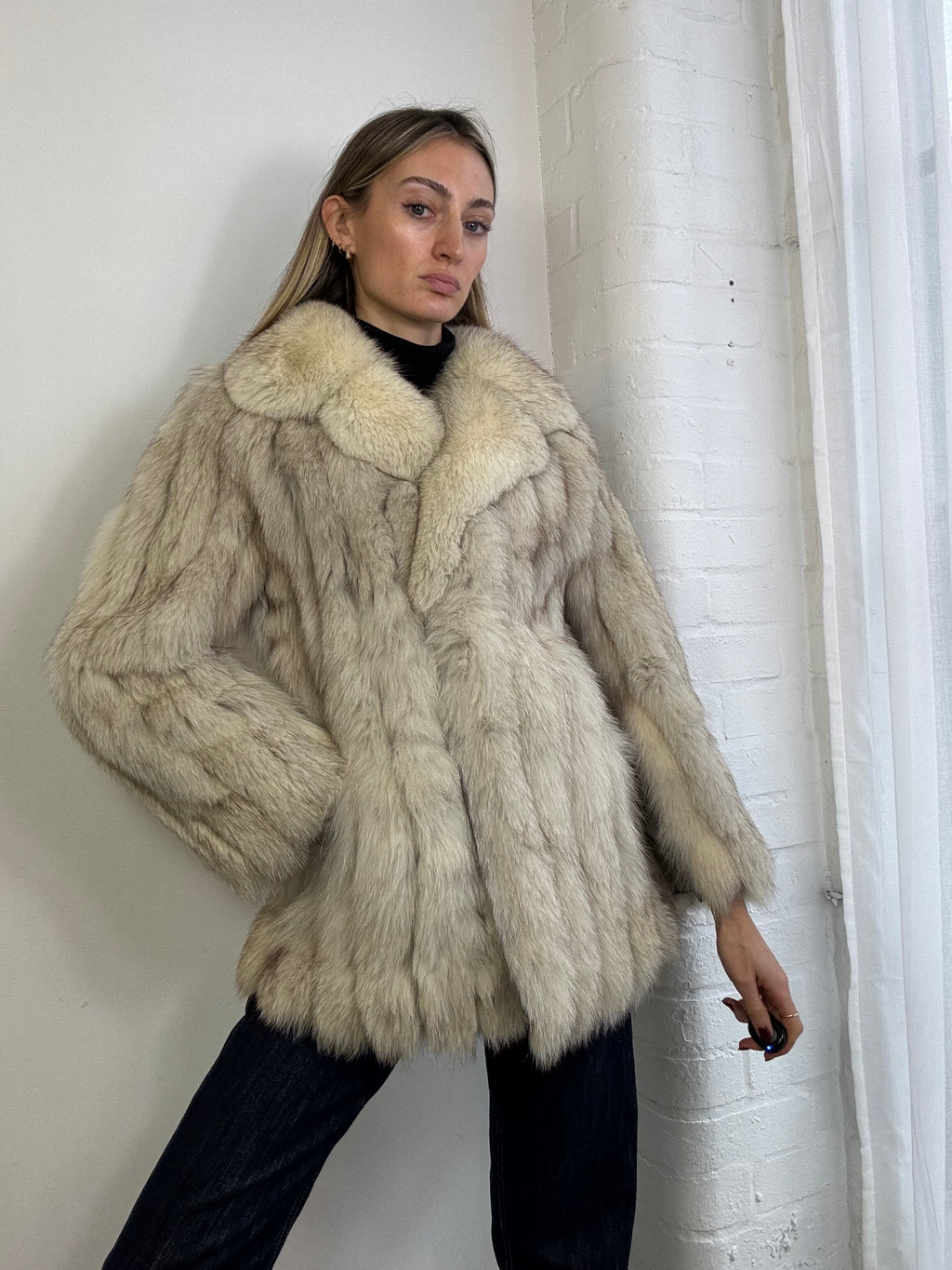Vintage 90s white fox fur coat