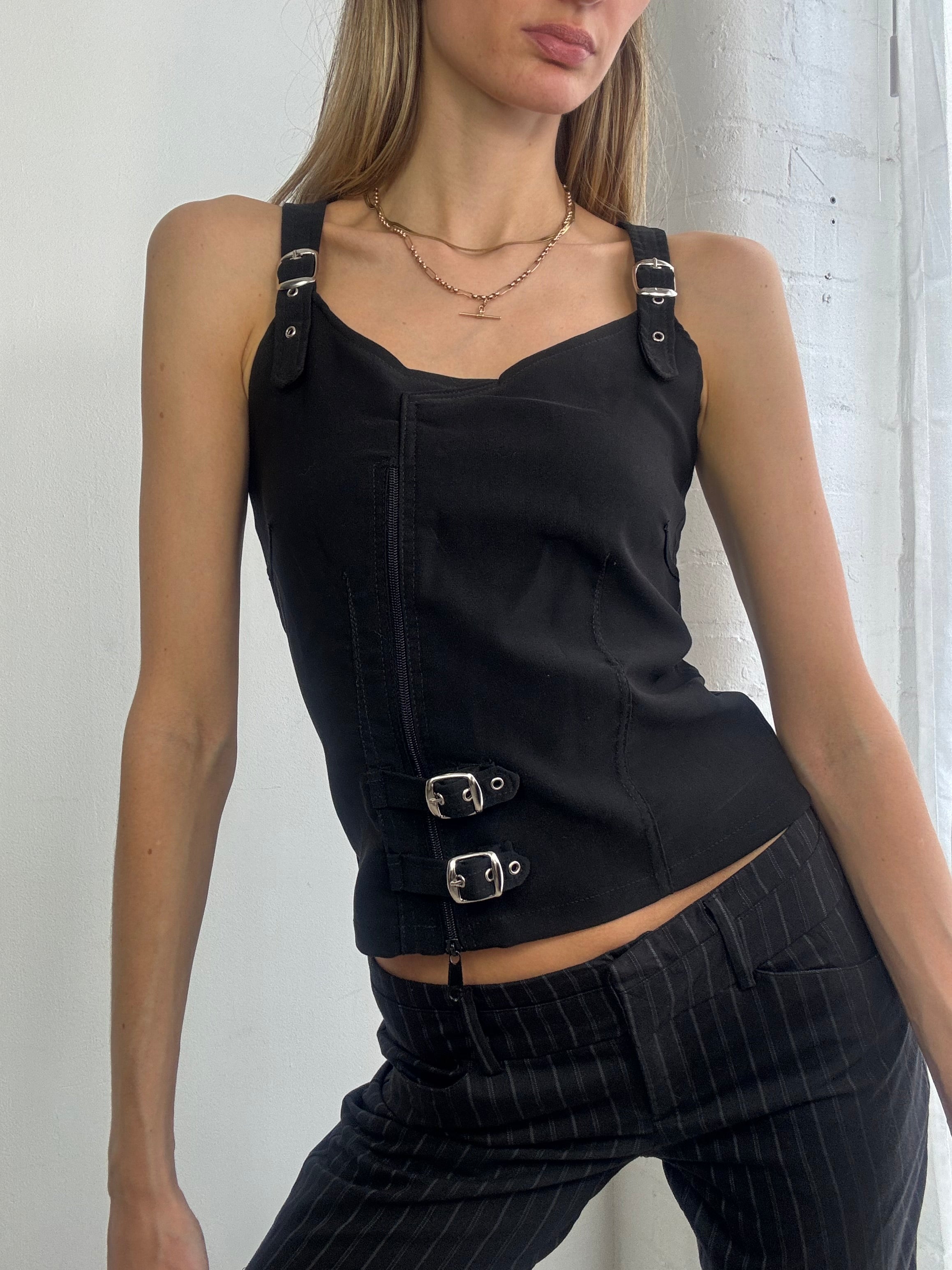 Vintage Y2K black buckle strap cami top