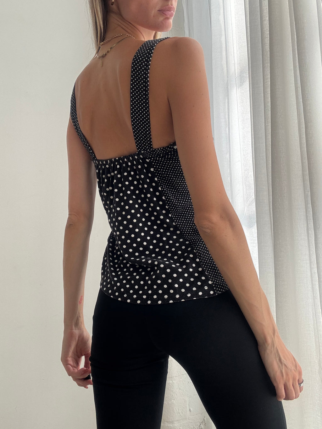 Vintage Y2K Black & White Polka Dot Cami Top - Size M