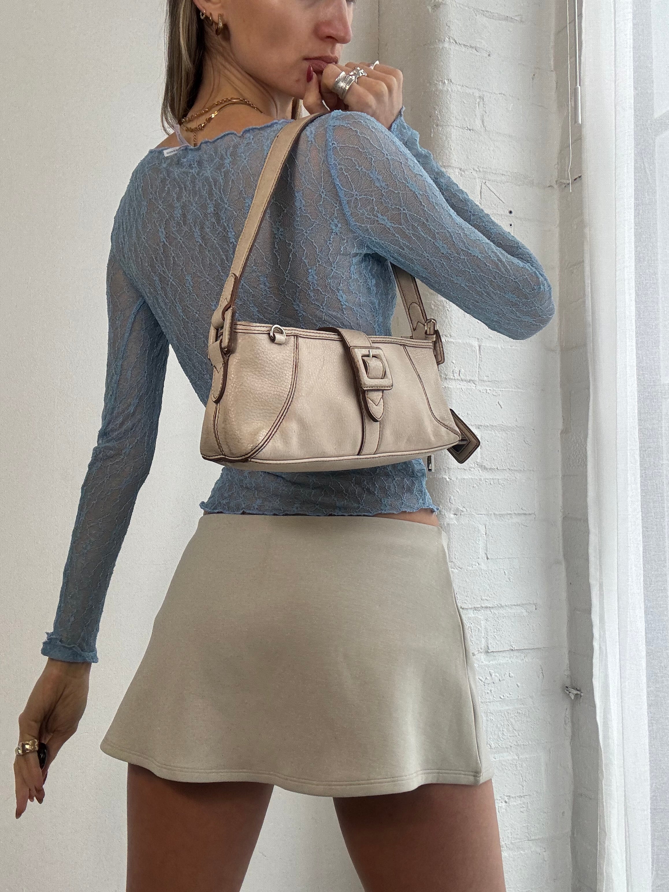 Vintage Y2K sheer blue lace long sleeve top