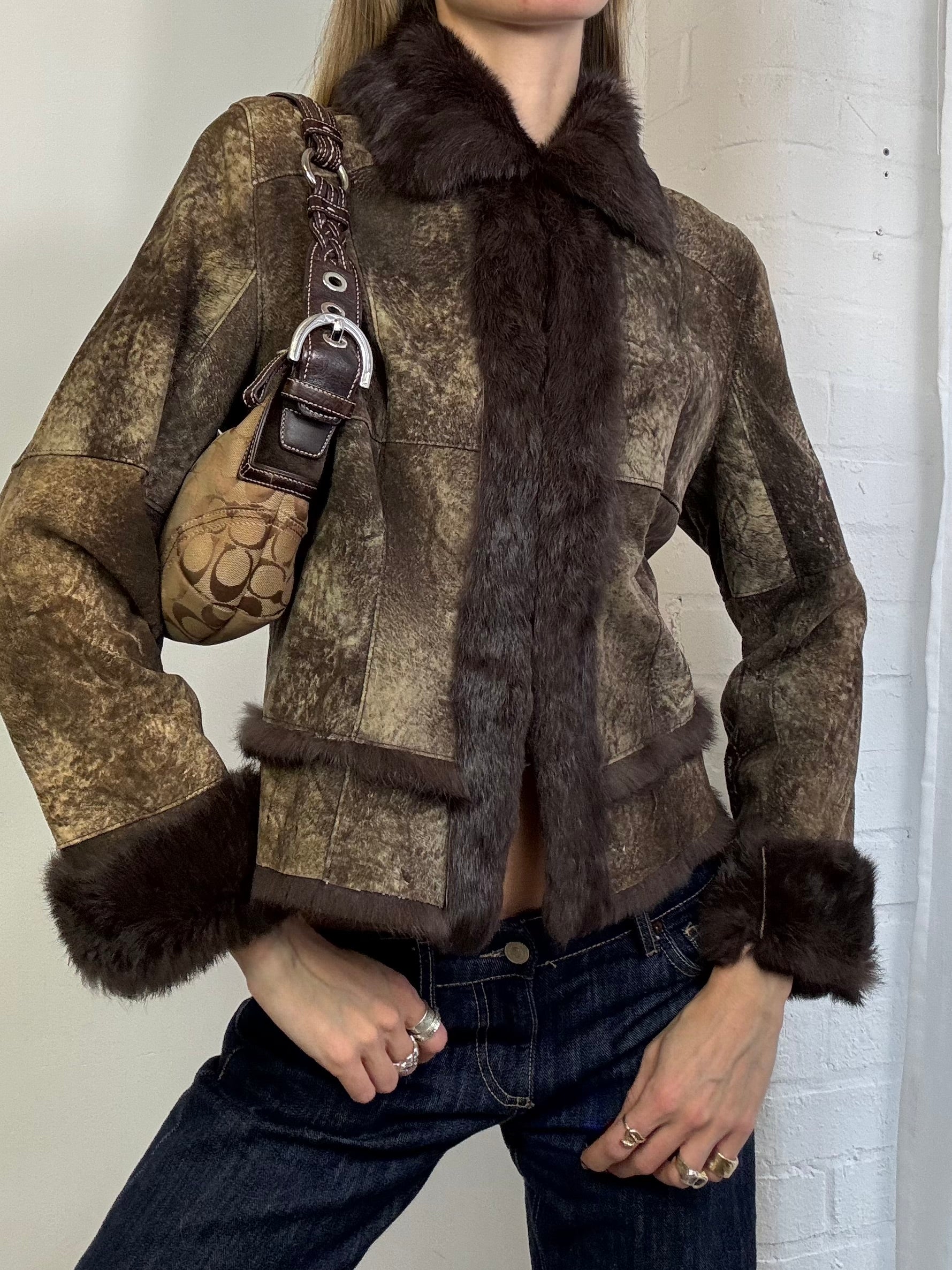 Vintage Y2K genuine suede & fur jacket brown