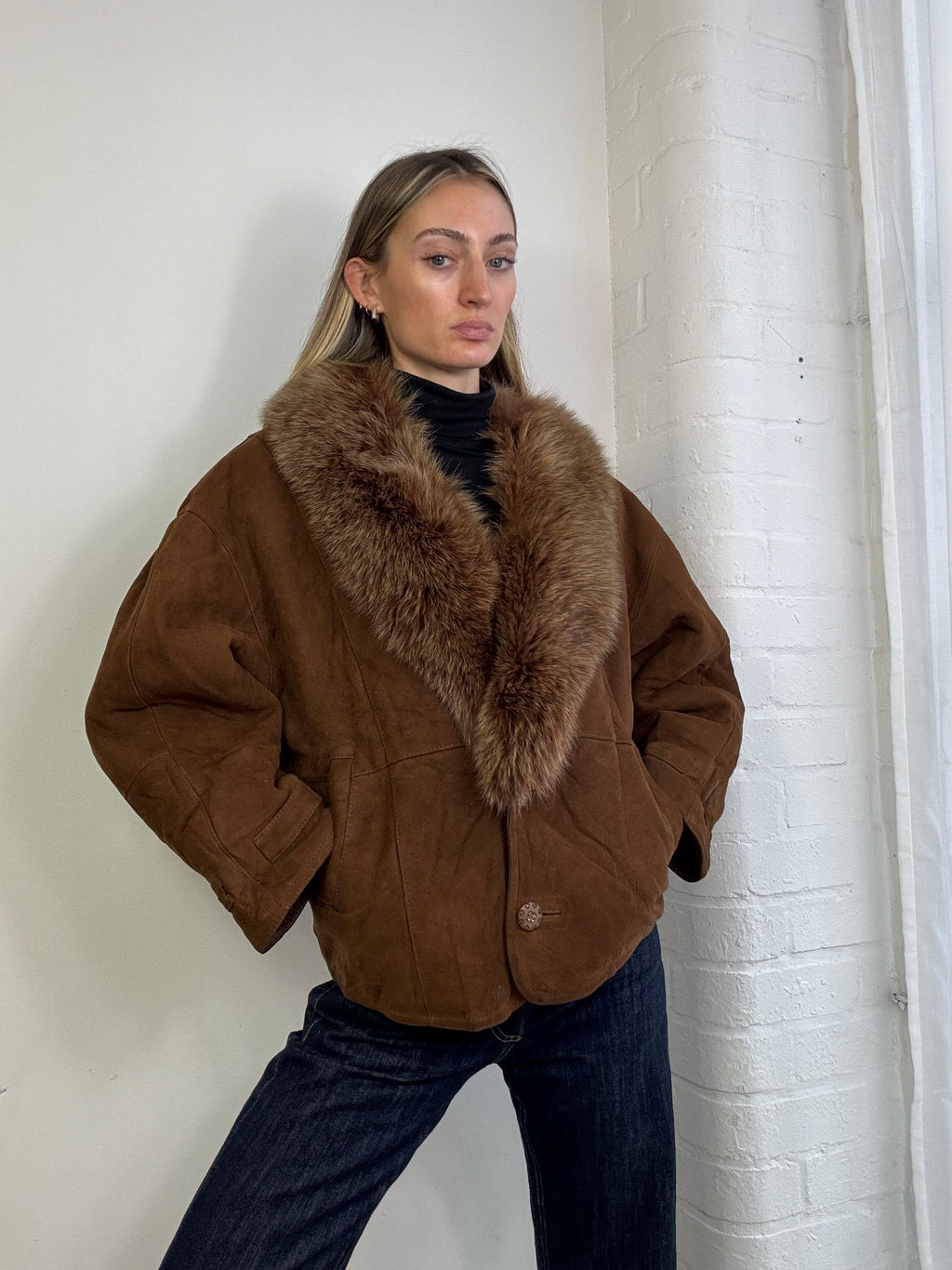 Vintage 90s sheepskin coat brown