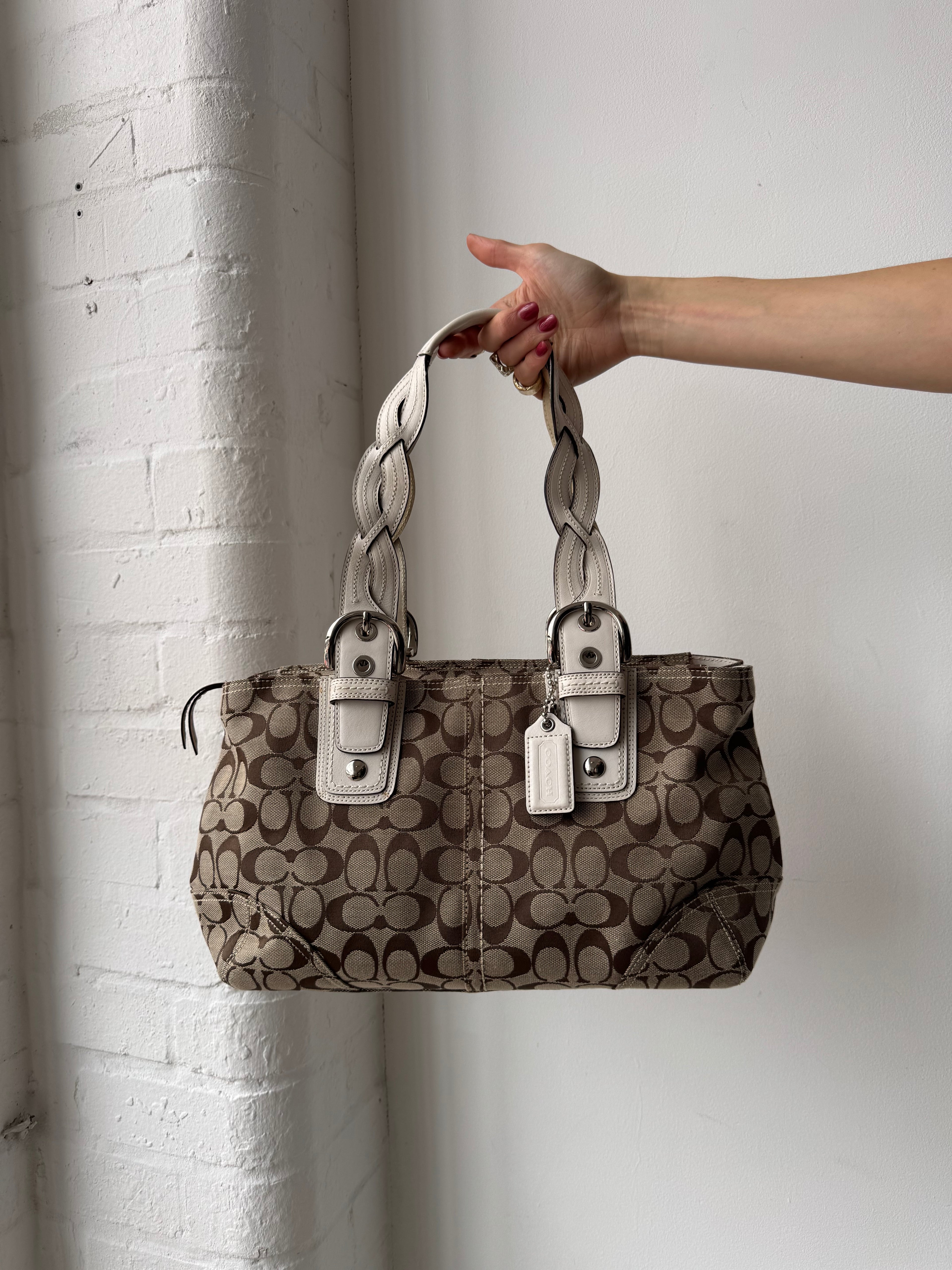 Vintage Y2K coach monogram shoulder bag brown & white leather