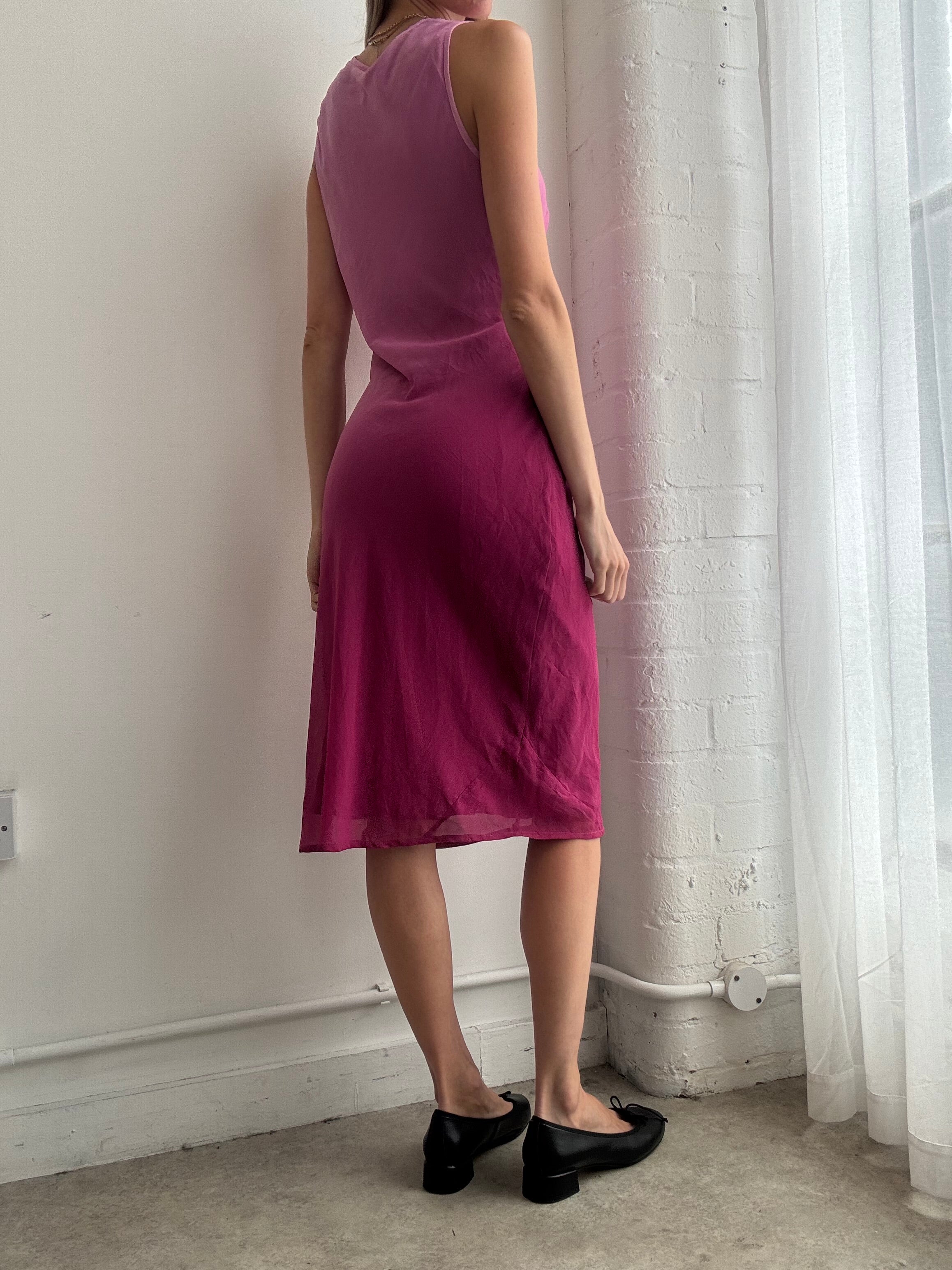 Vintage Y2K pink ombre mesh slip midi dress - Size S