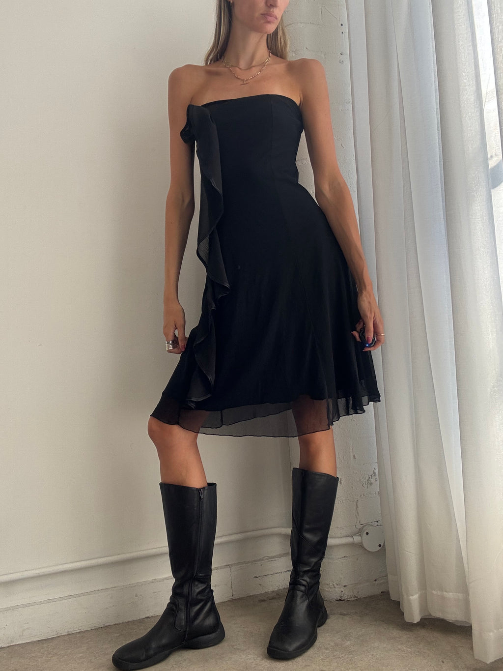 Vintage y2k Black Strapless Mesh Mini Dress - Size S/M