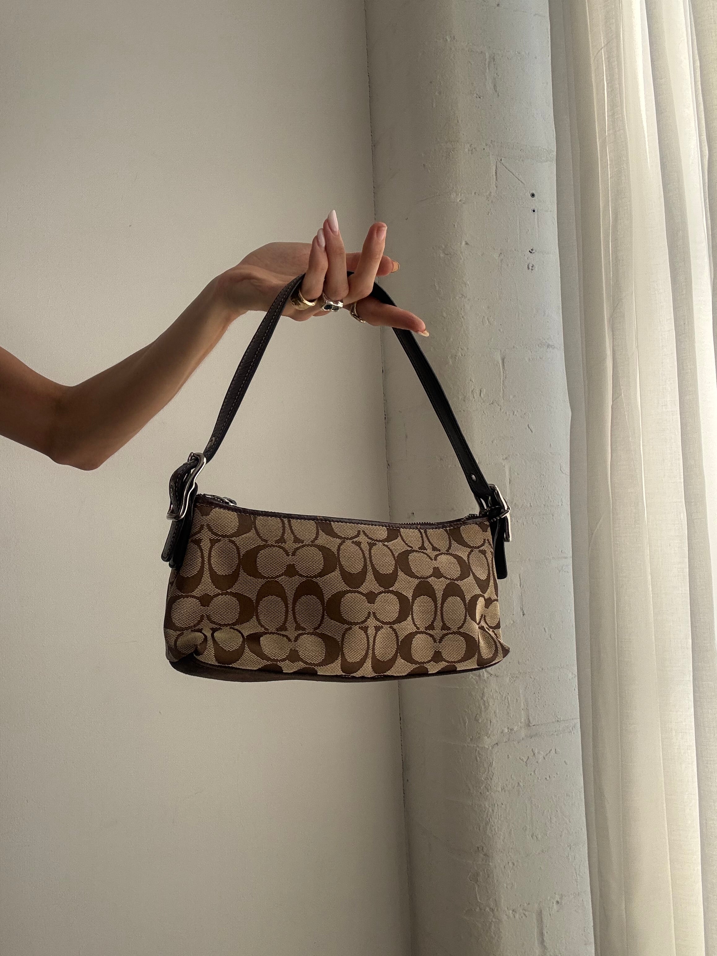 Vintage Y2K Coach East West Shoulder Bag – Brown Monogram Stripe Baguette Bag