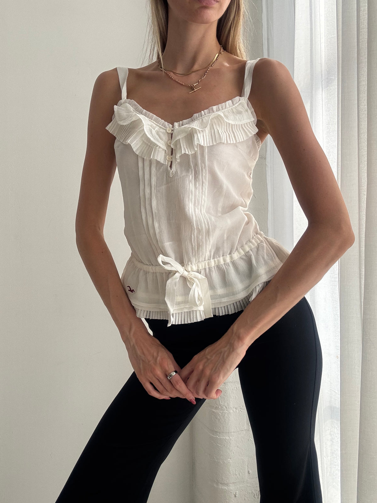 Vintage Y2K Hollister Ivory Ruffle Cami Top - Size S
