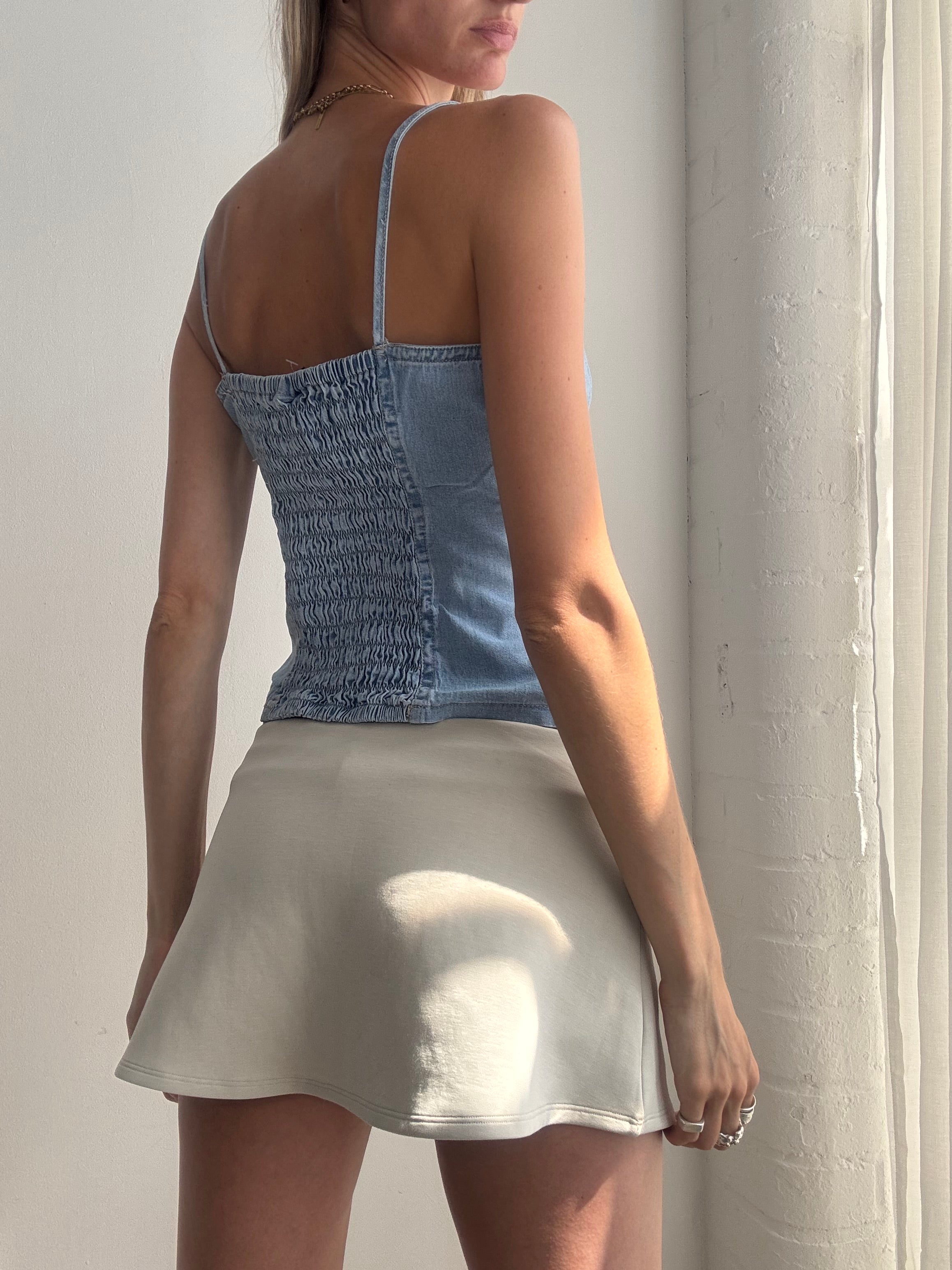 Vintage Y2K Baby Blue Denim Corset Cami Top - Size S