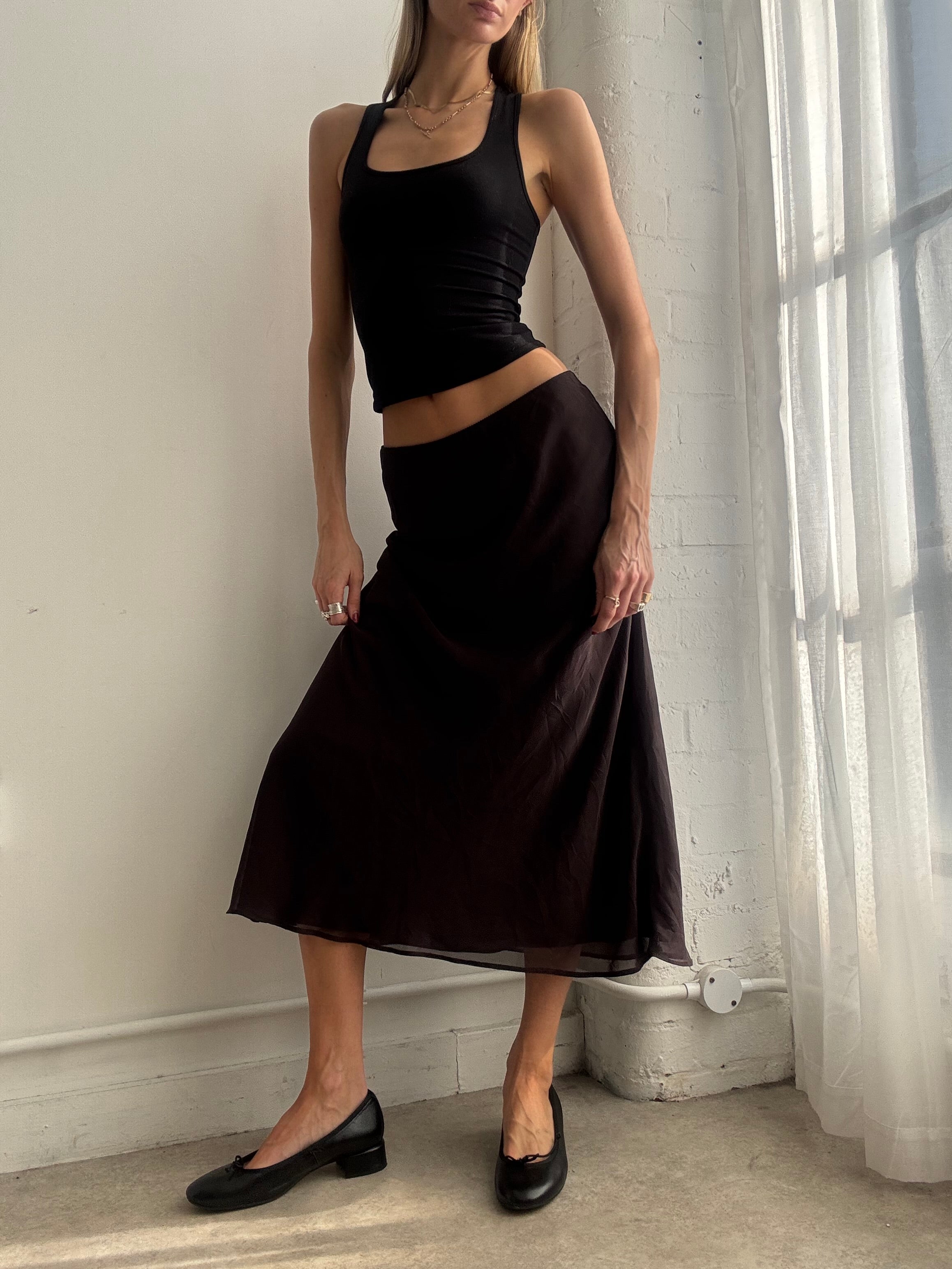 Vintage Y2K brown mesh midi skirt