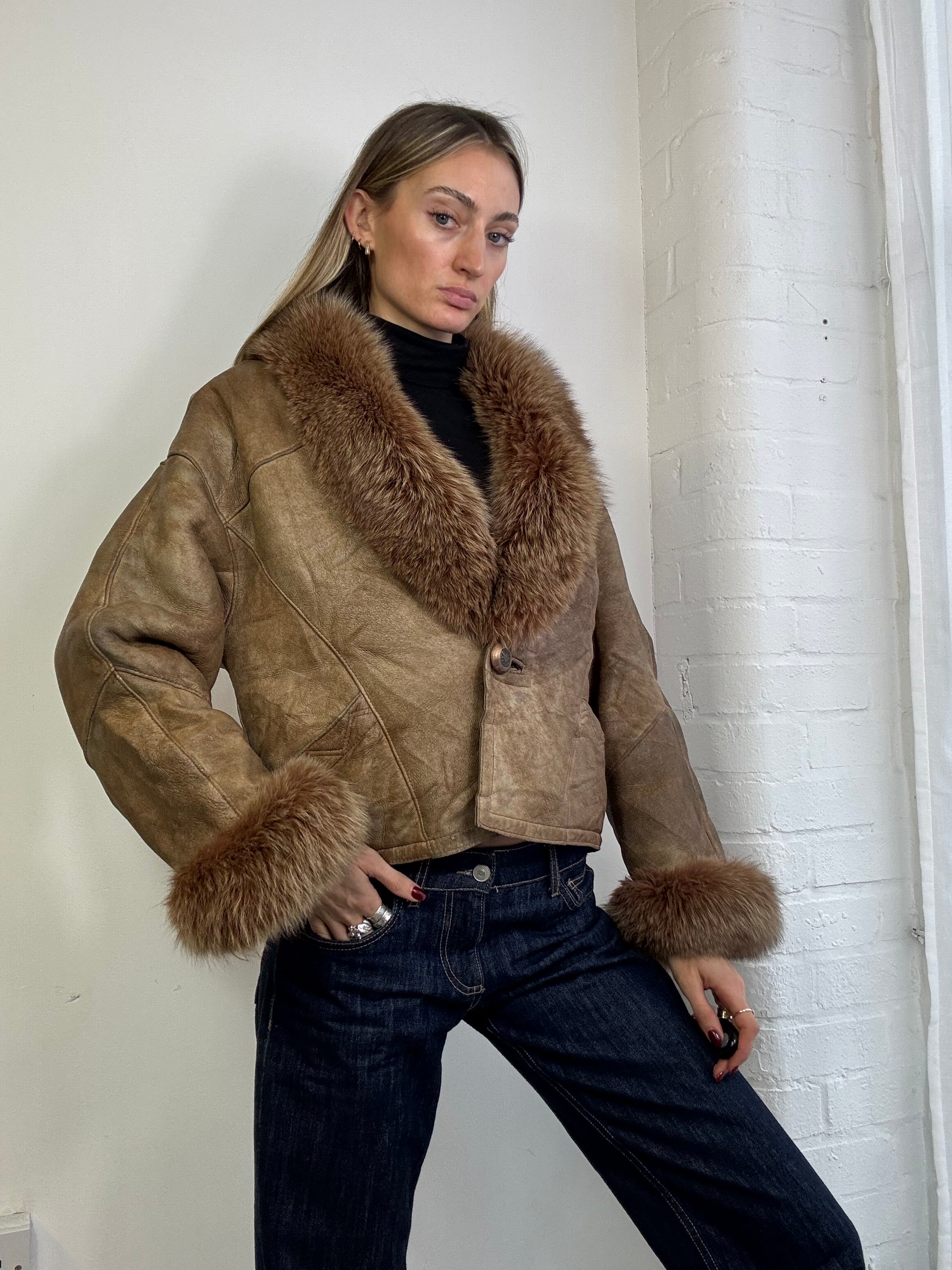 Vintage 90s sheepskin suede coat