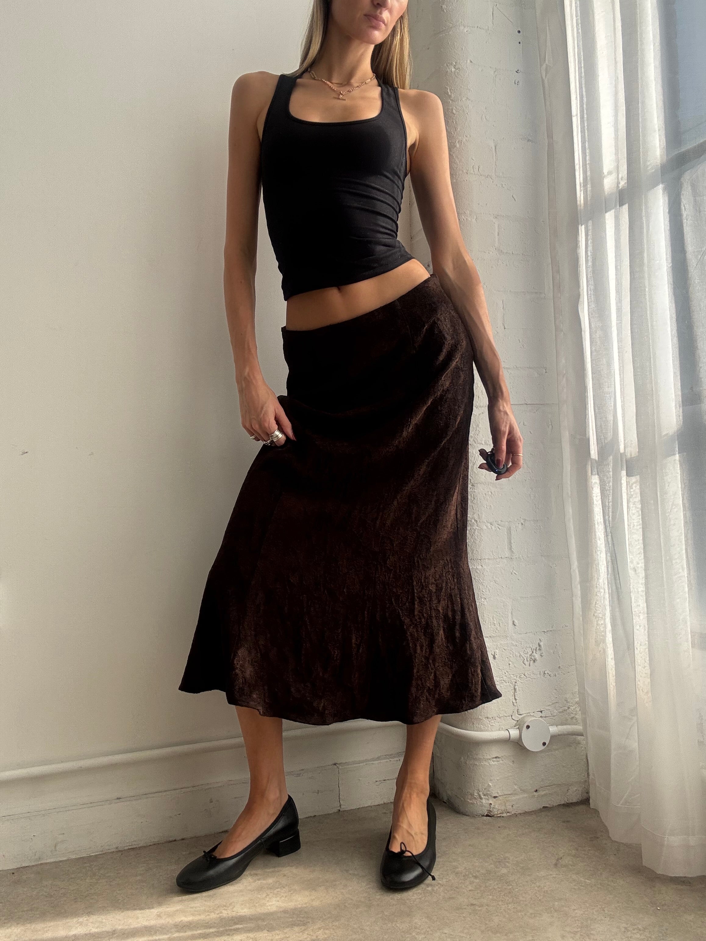 Vintage Y2K brown woven midi skirt