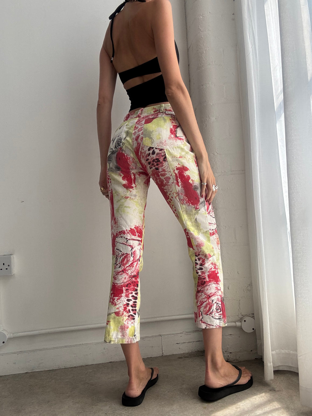 Vintage Y2K Floral Capri Trousers – Low Rise Rose Print Pants - Size XS